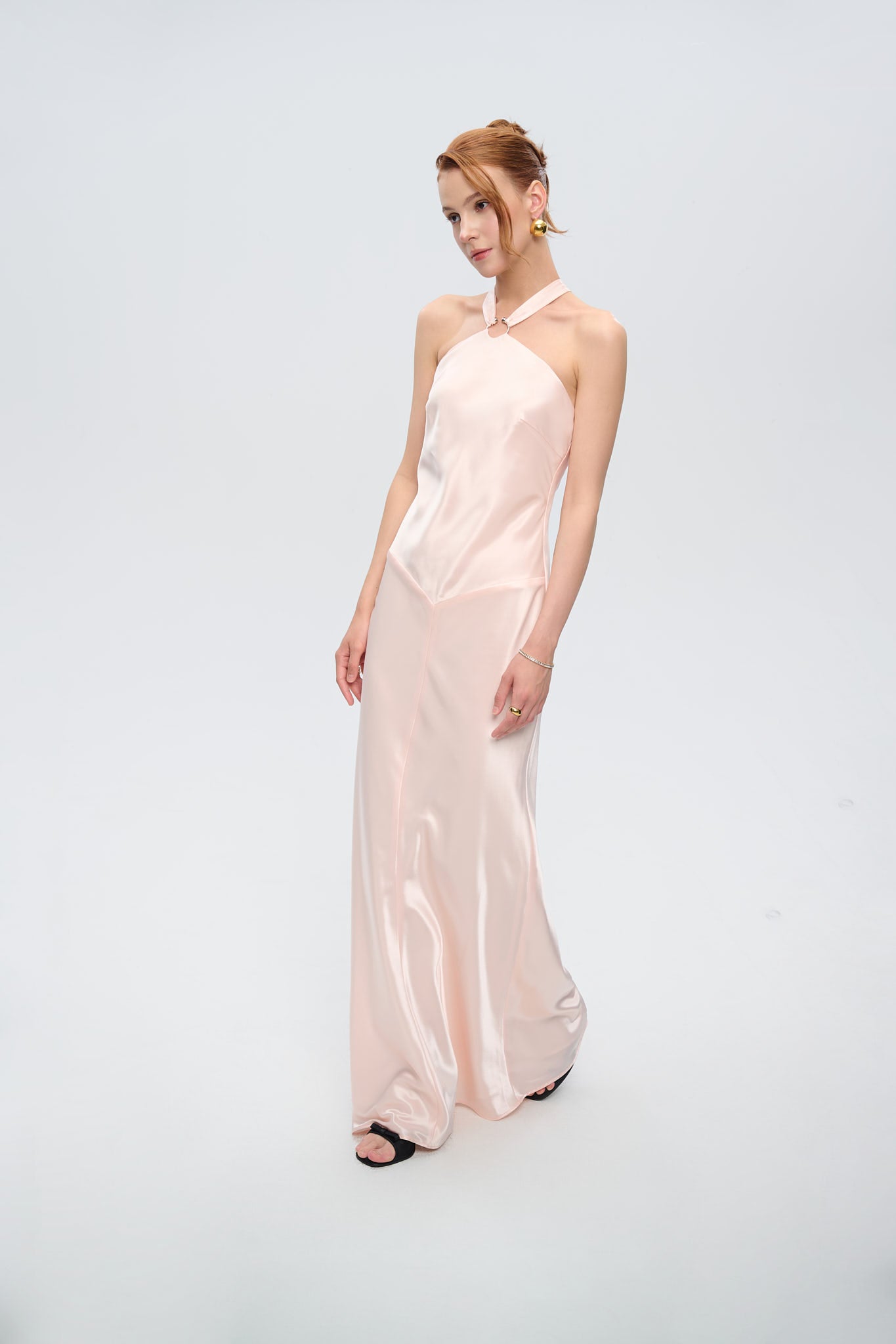 GRACE HALTERNECK SATIN GOWN - Pink Pearl
