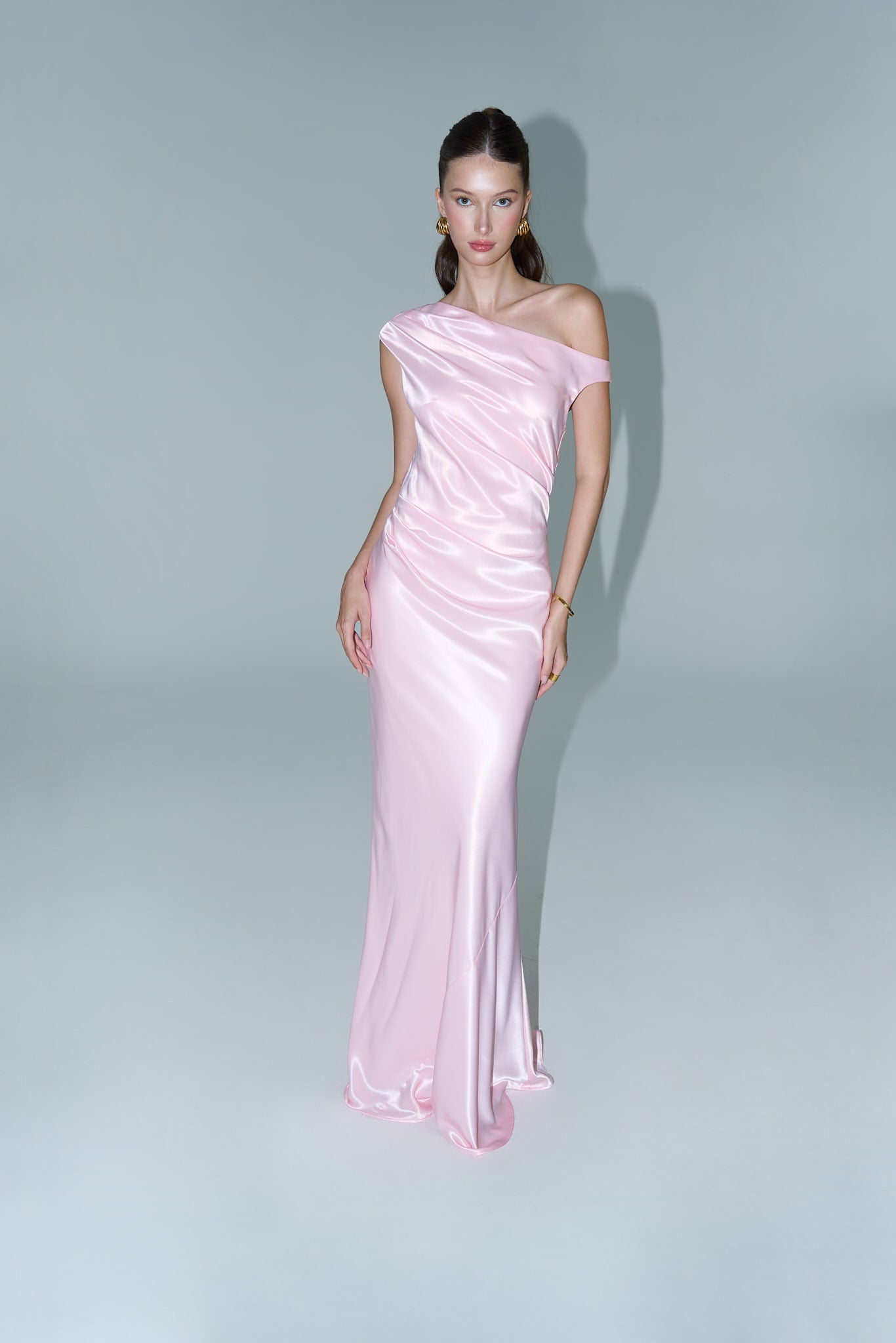 VIVIAN DRAPED SATIN GOWN - Pink Sapphire