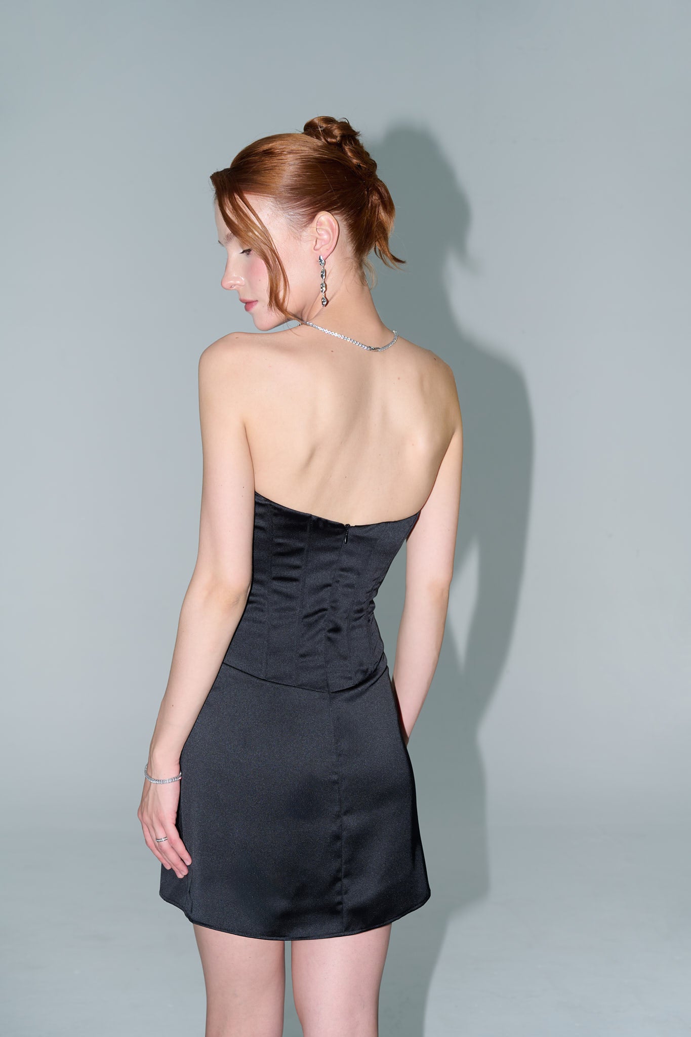 AMELIA STRAPLESS CORSET SATIN DRESS - Black