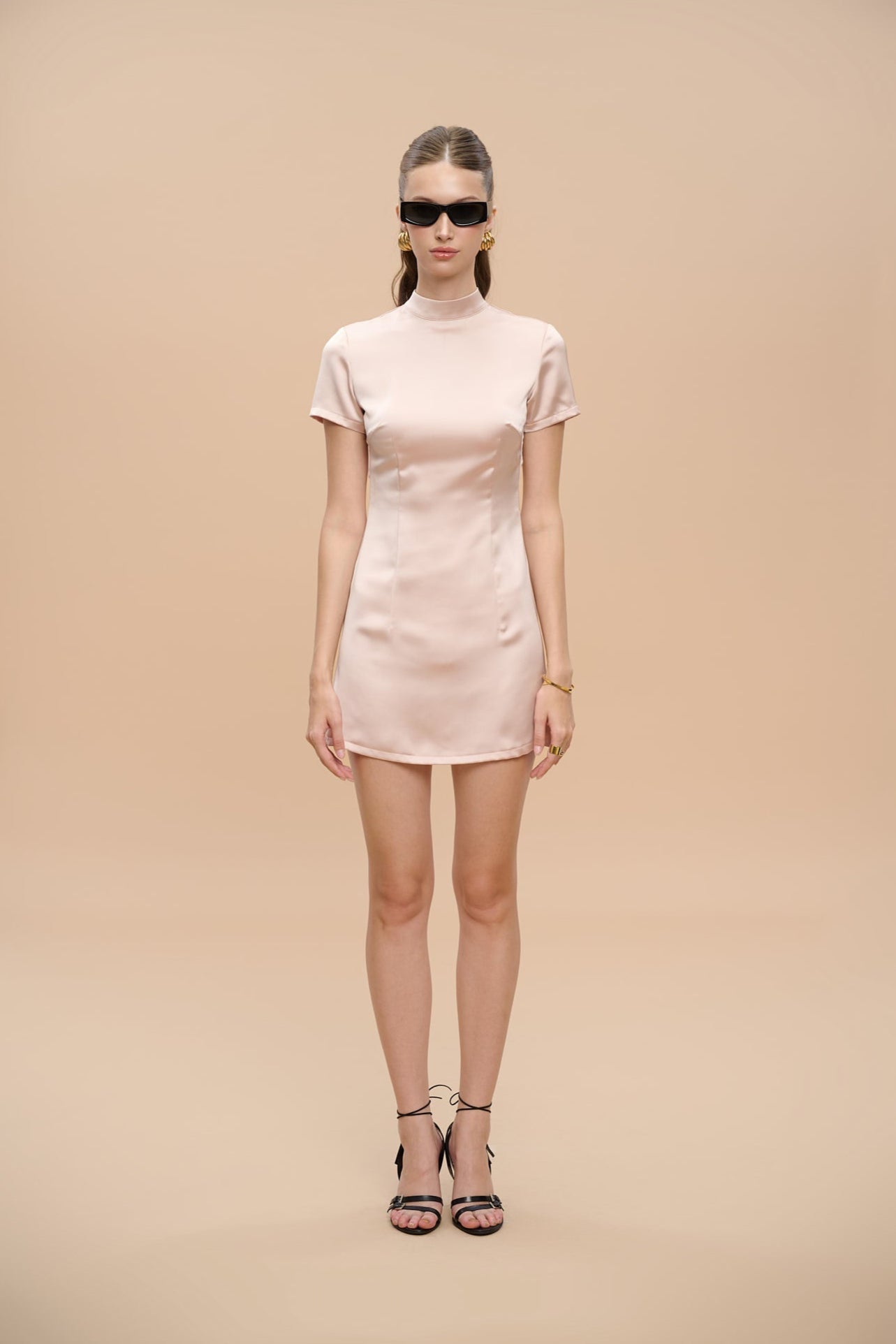 AIMEE BOW-BACK SATIN DRESS - Creamrose Pearl