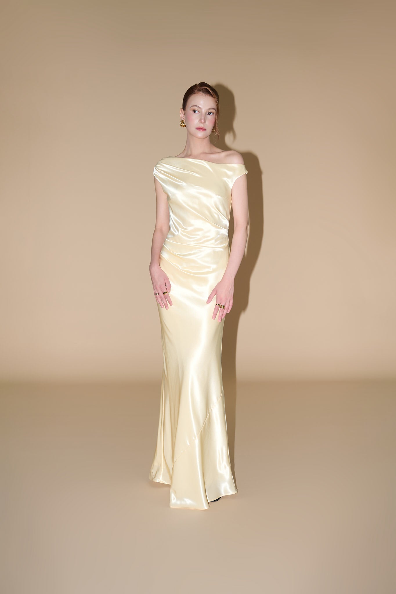 VIVIAN DRAPED SATIN GOWN - Yellow Sapphire