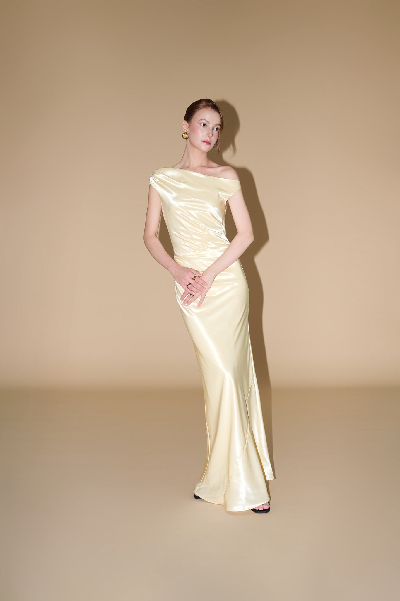 VIVIAN DRAPED SATIN GOWN - Yellow Sapphire