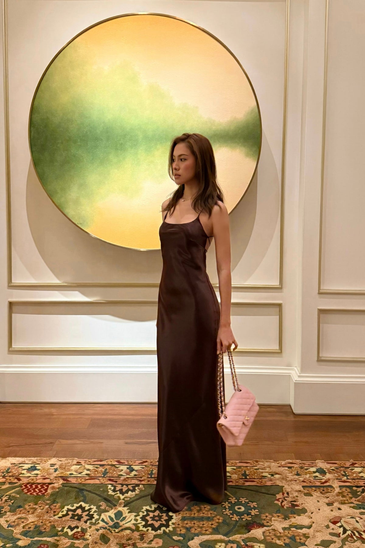AMBER BACK-TIE SATIN GOWN - CHOCOLATE