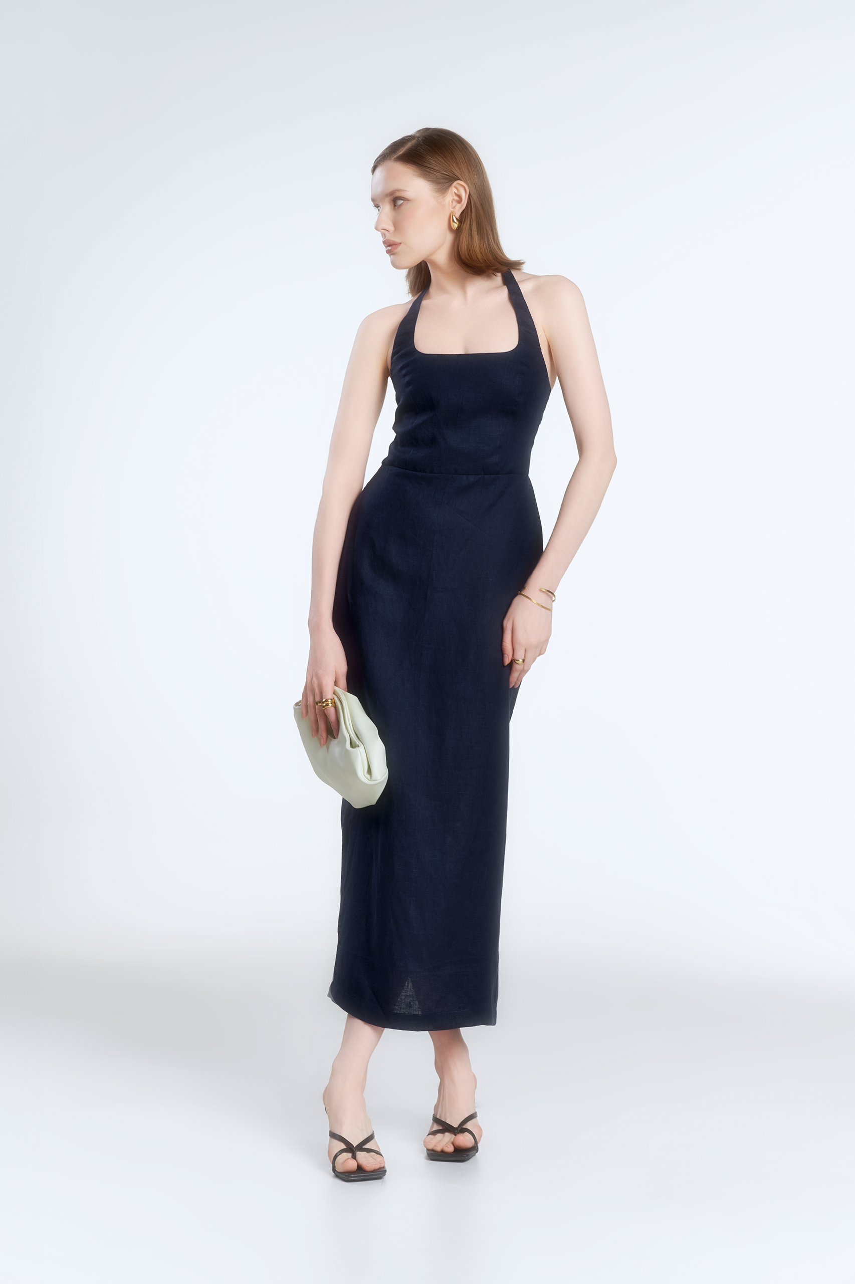 Emma Linen Dress - NAVY