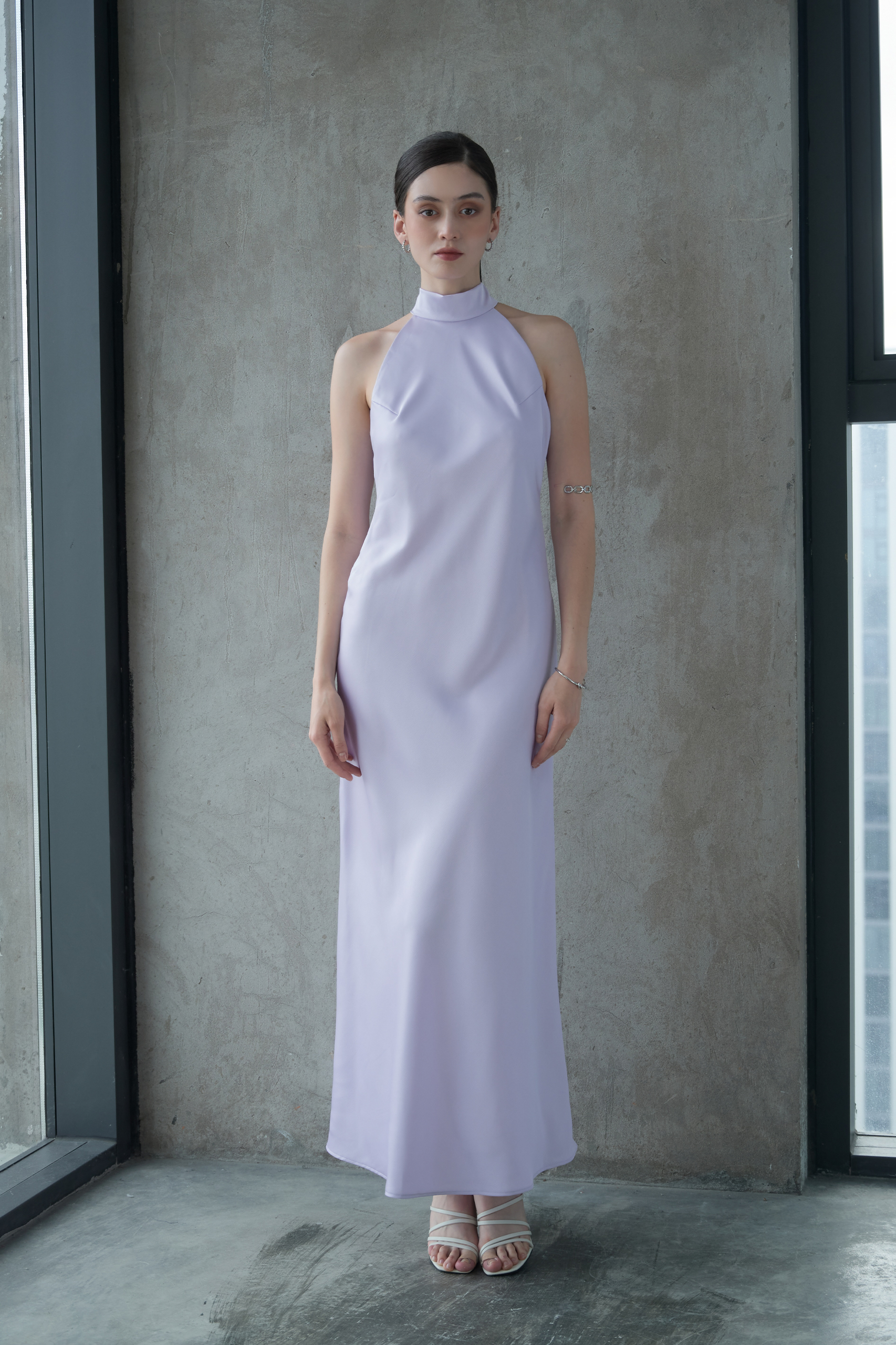HALTERNECK OPEN-BACK SILK DRESS - LAVENDER