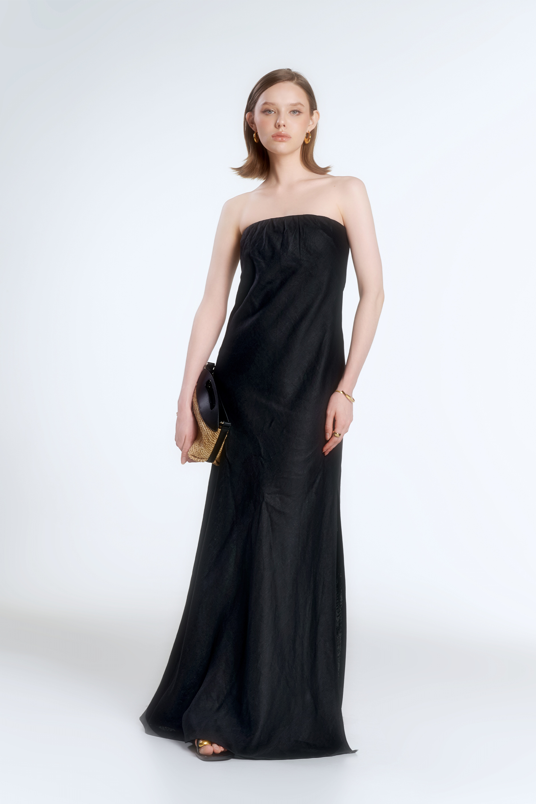 MIA STRAPLESS LINEN DRESS - BLACK