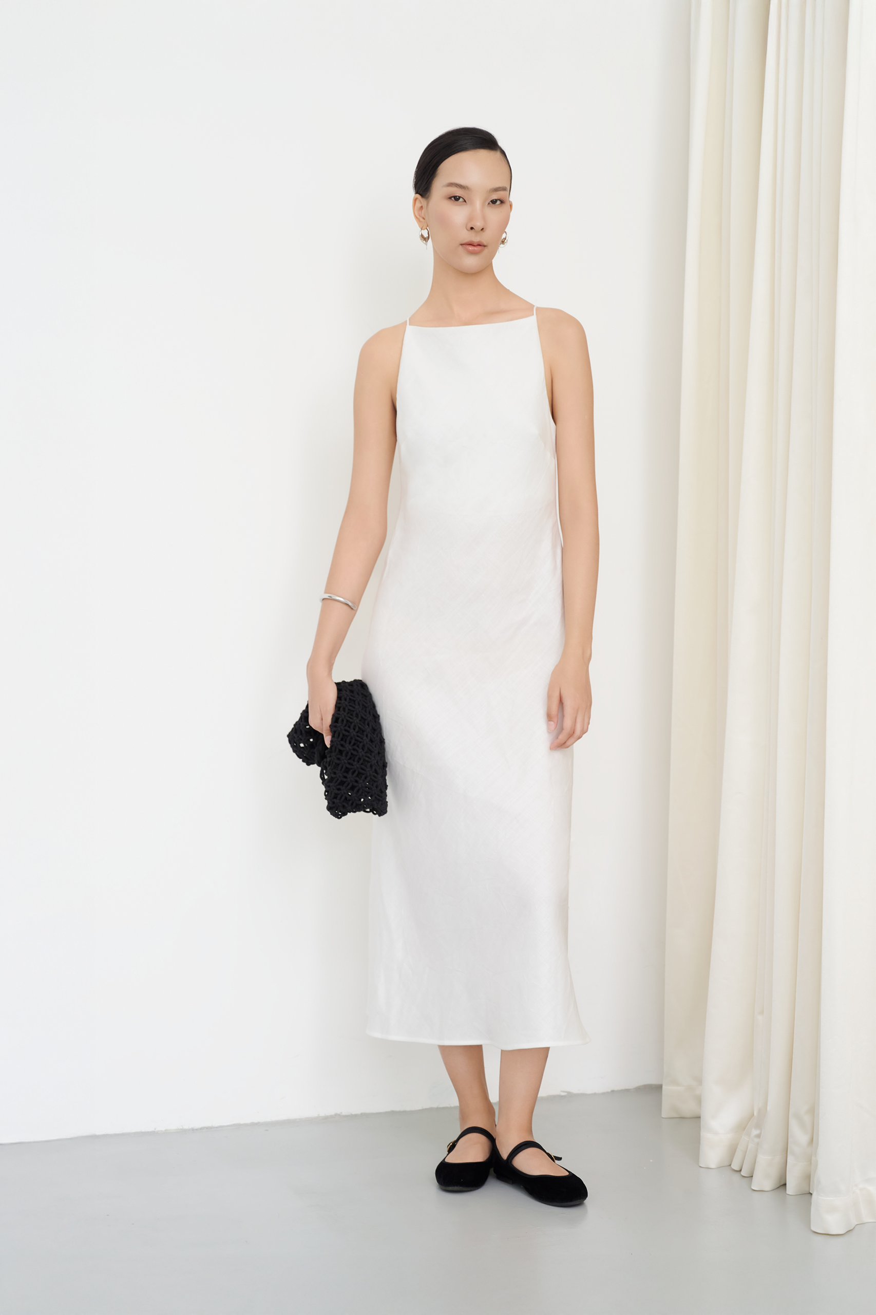 ELLIE LINEN MIDI DRESS - White