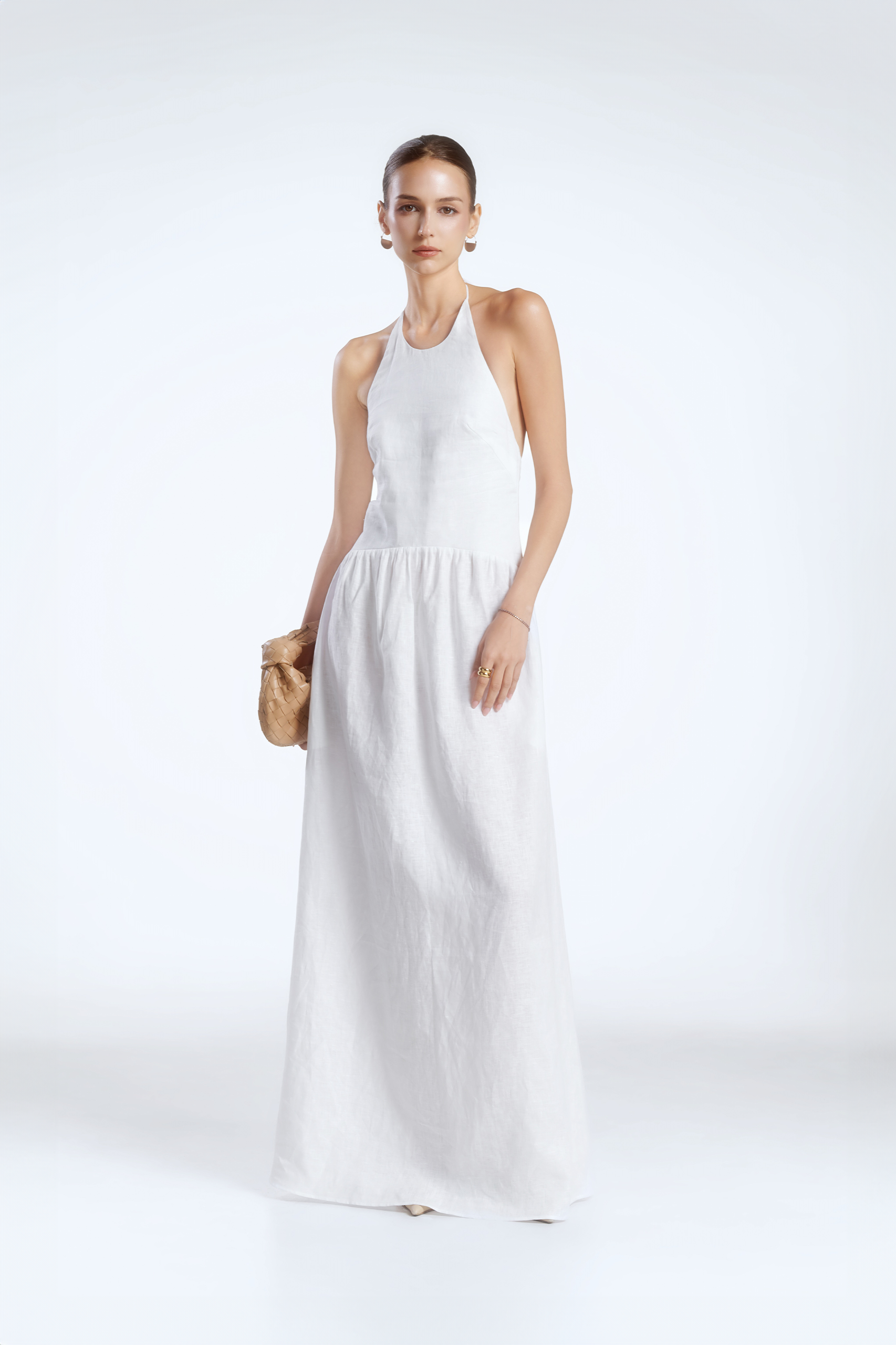 JASMINE HALTERNECK LINEN DRESS - WHITE