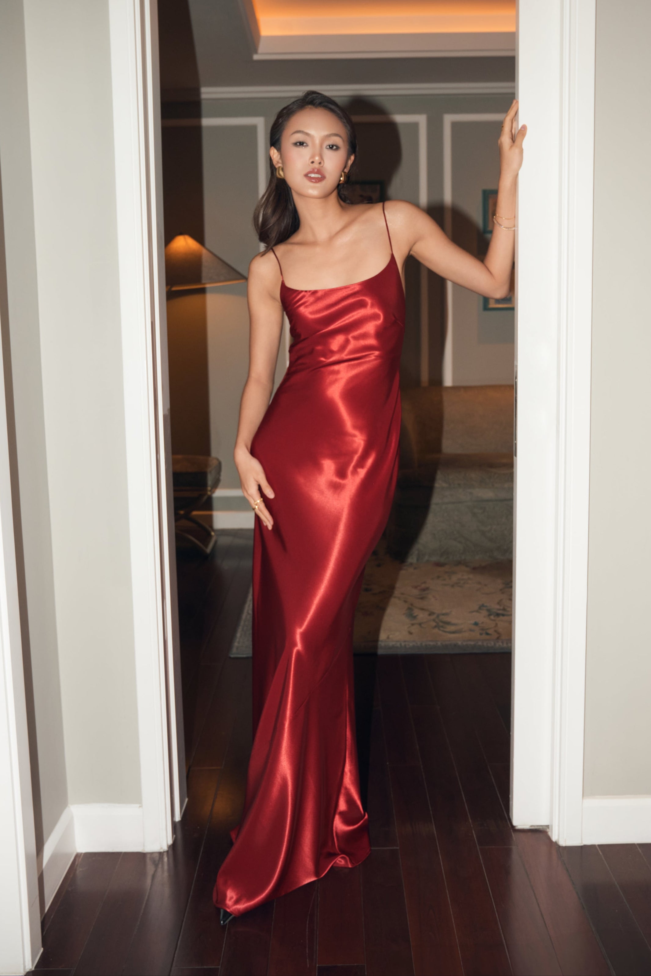 EMMA SATIN GOWN - Cherry