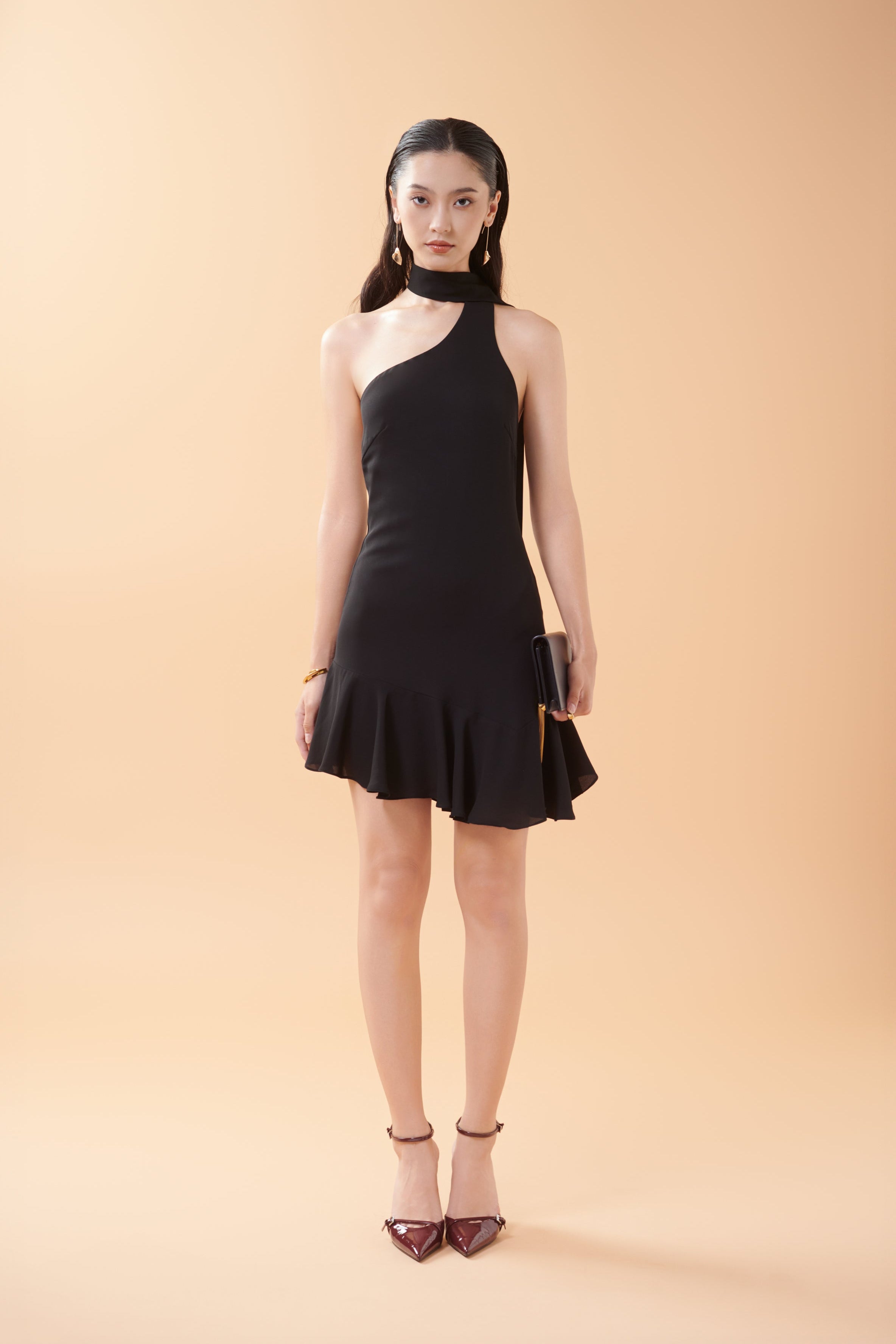 GLENNIE CHIFFON RUFFLE DRESS - Black