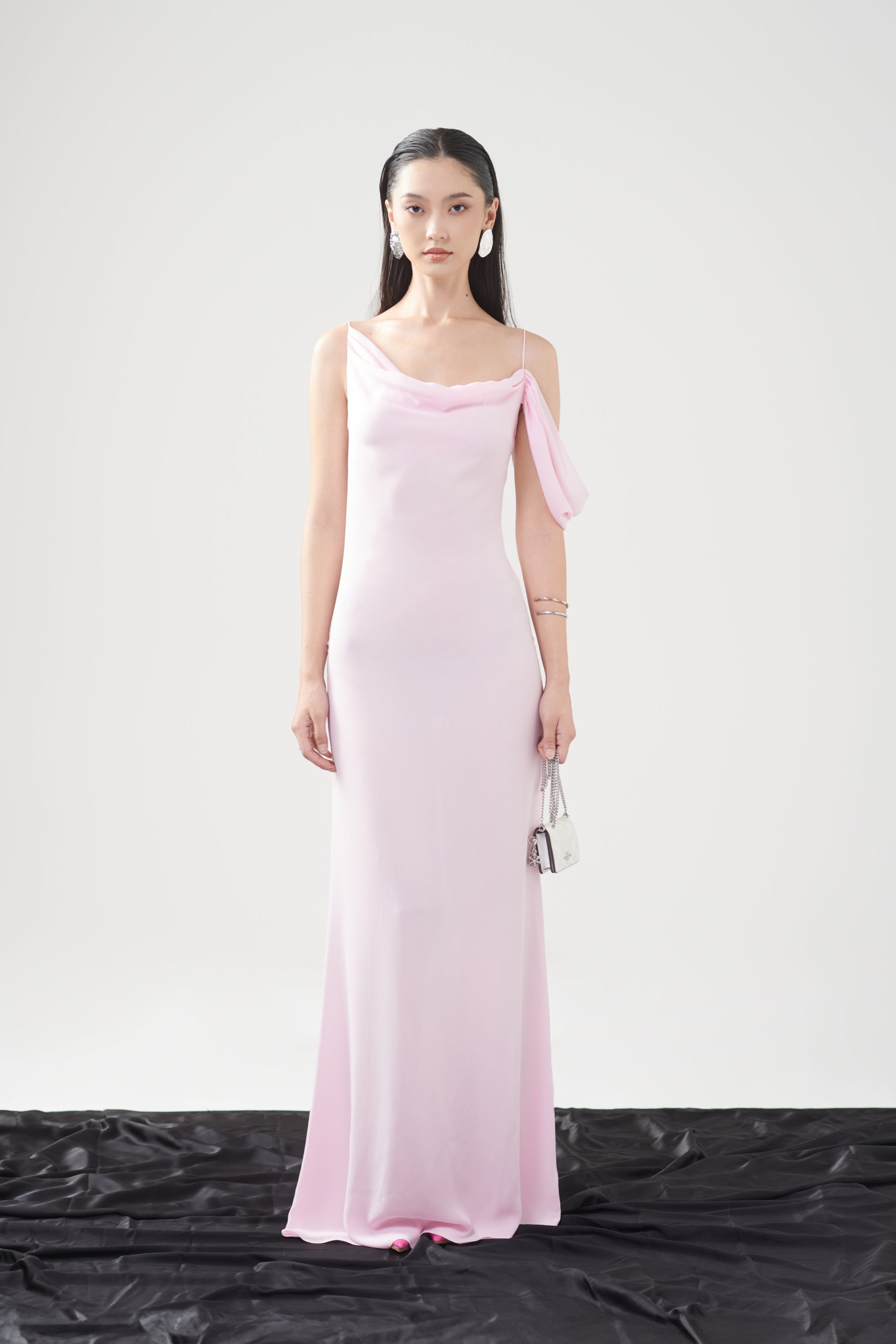 VIVIAN RUFFLE CHIFFON DRESS - Candy Pink
