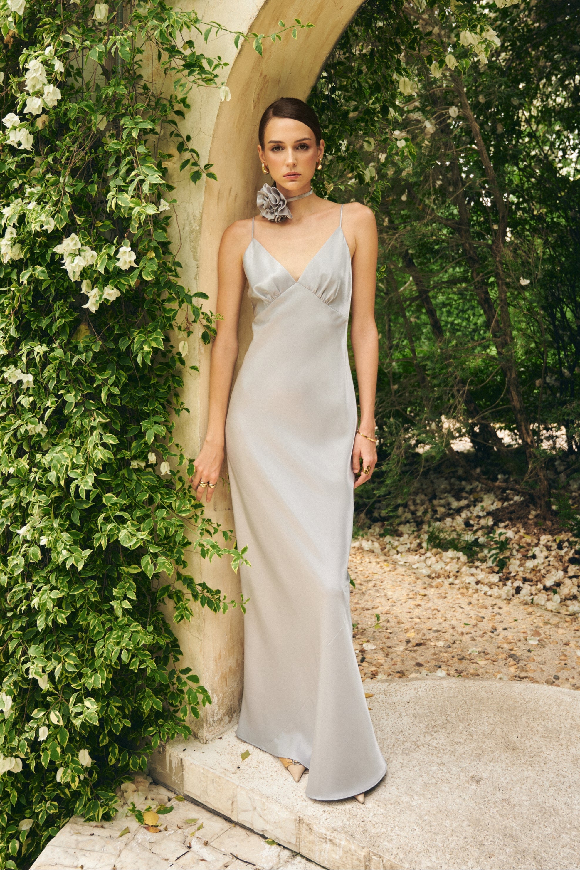 MAGGIE V-NECK DRESS - CRYSTAL SILVER