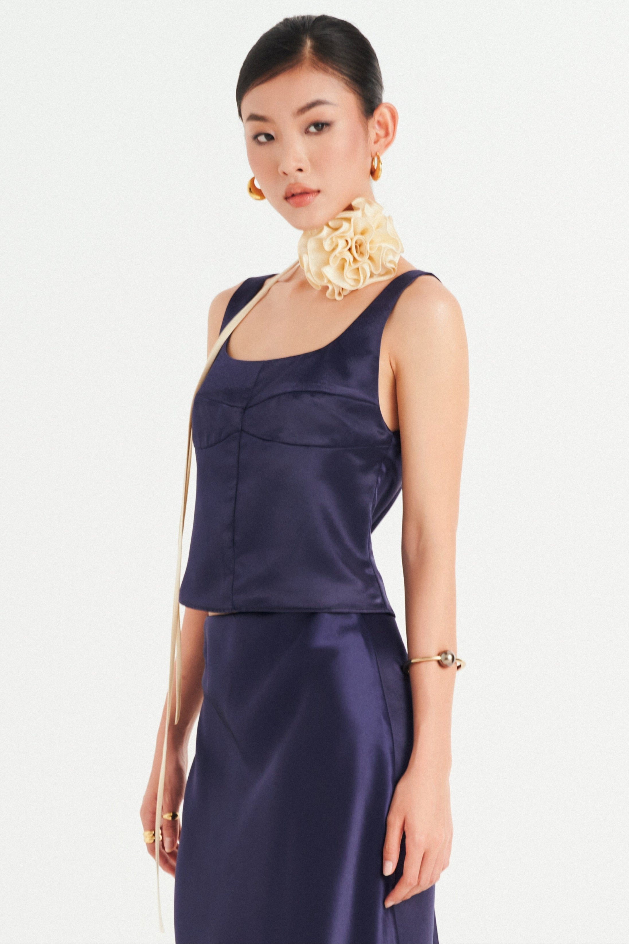 ESTELLE SATIN TOP  - CRYSTAL INDIGO