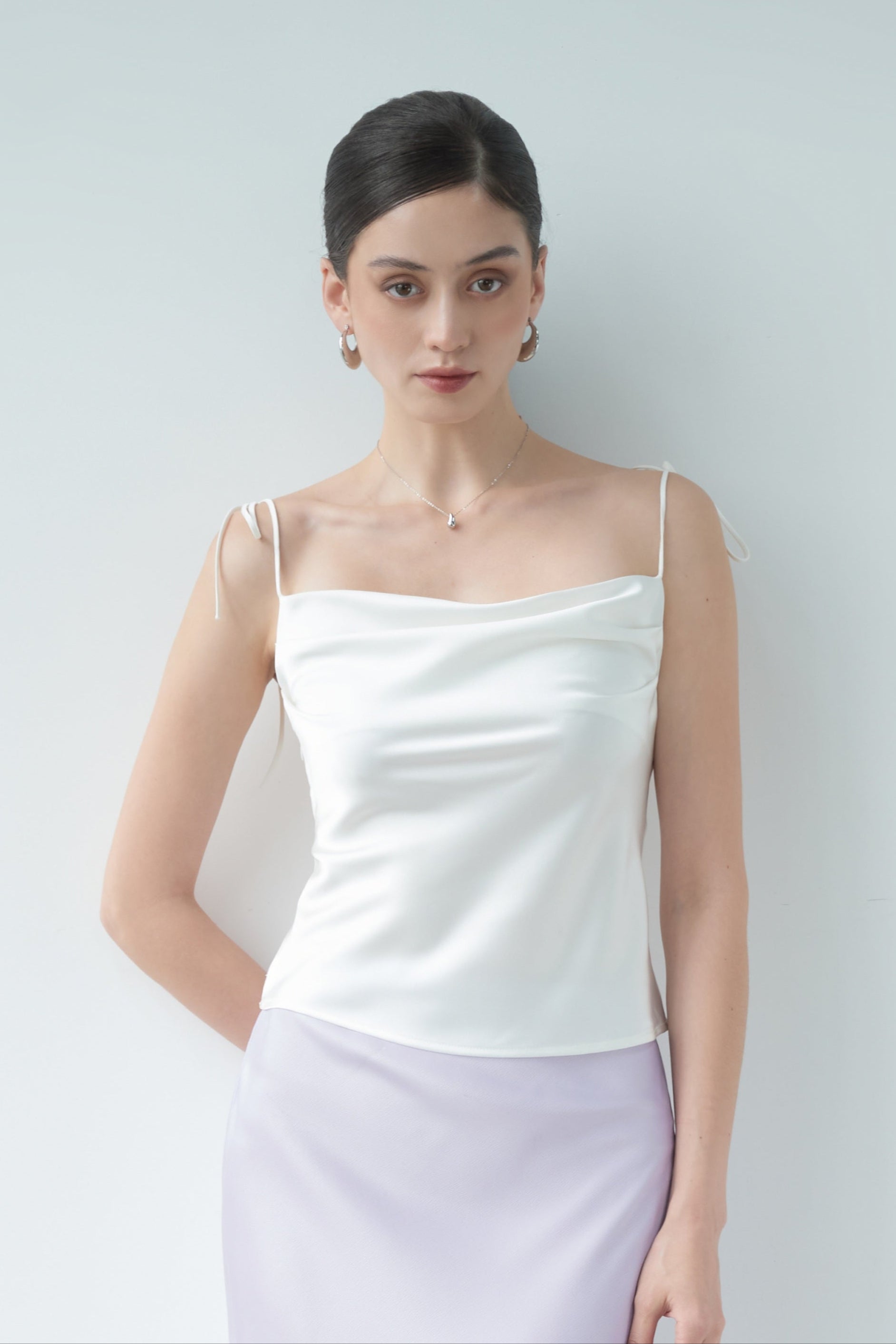 CAMI CROPPED SILK TOP - WHITE