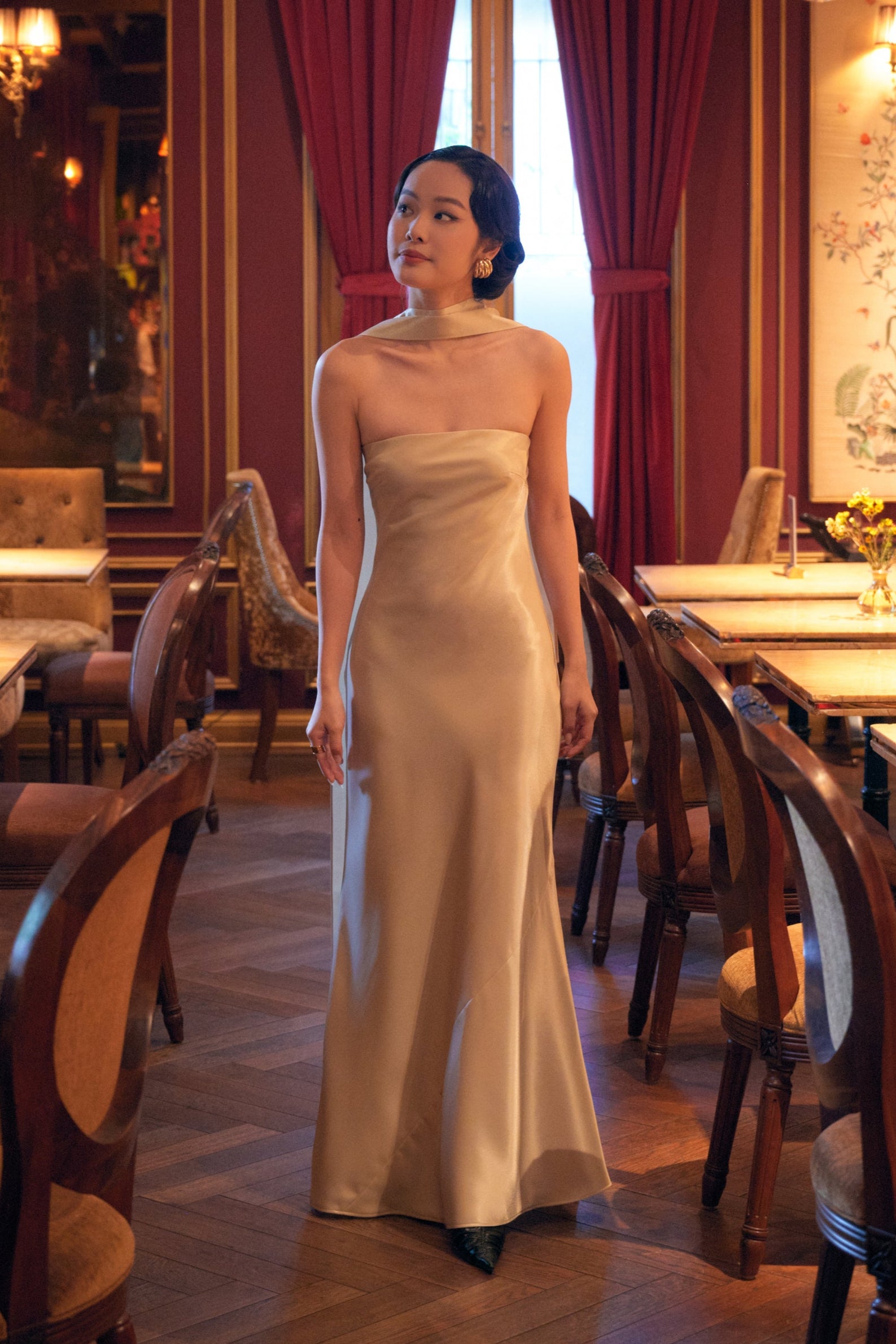 MIA STRAPLESS GOWN - beige