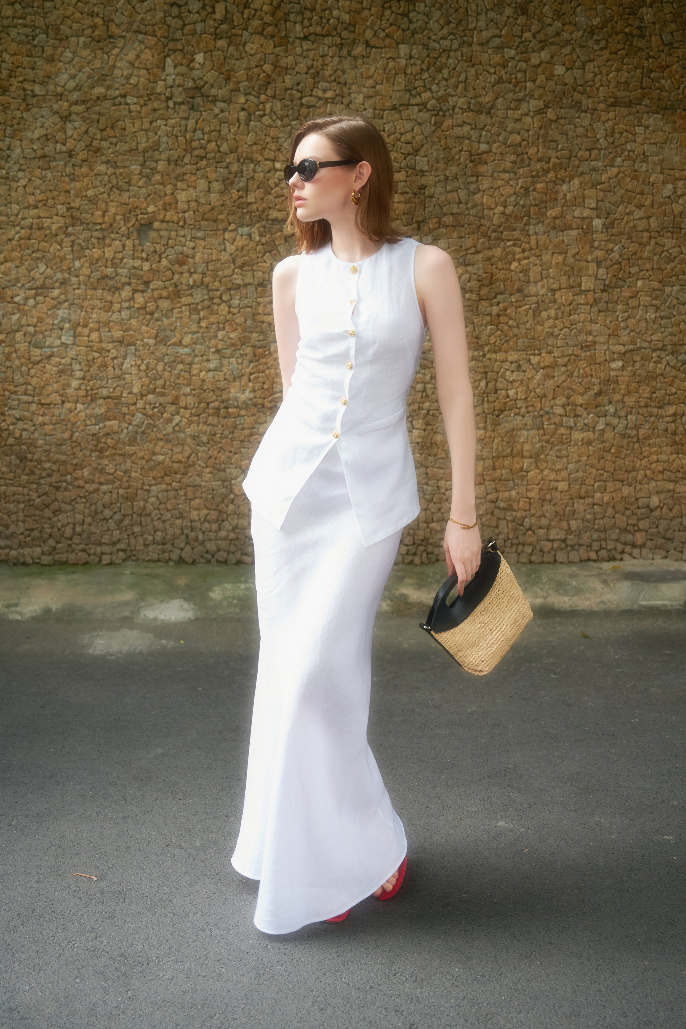 LINEN MAXI SKIRT - WHITE
