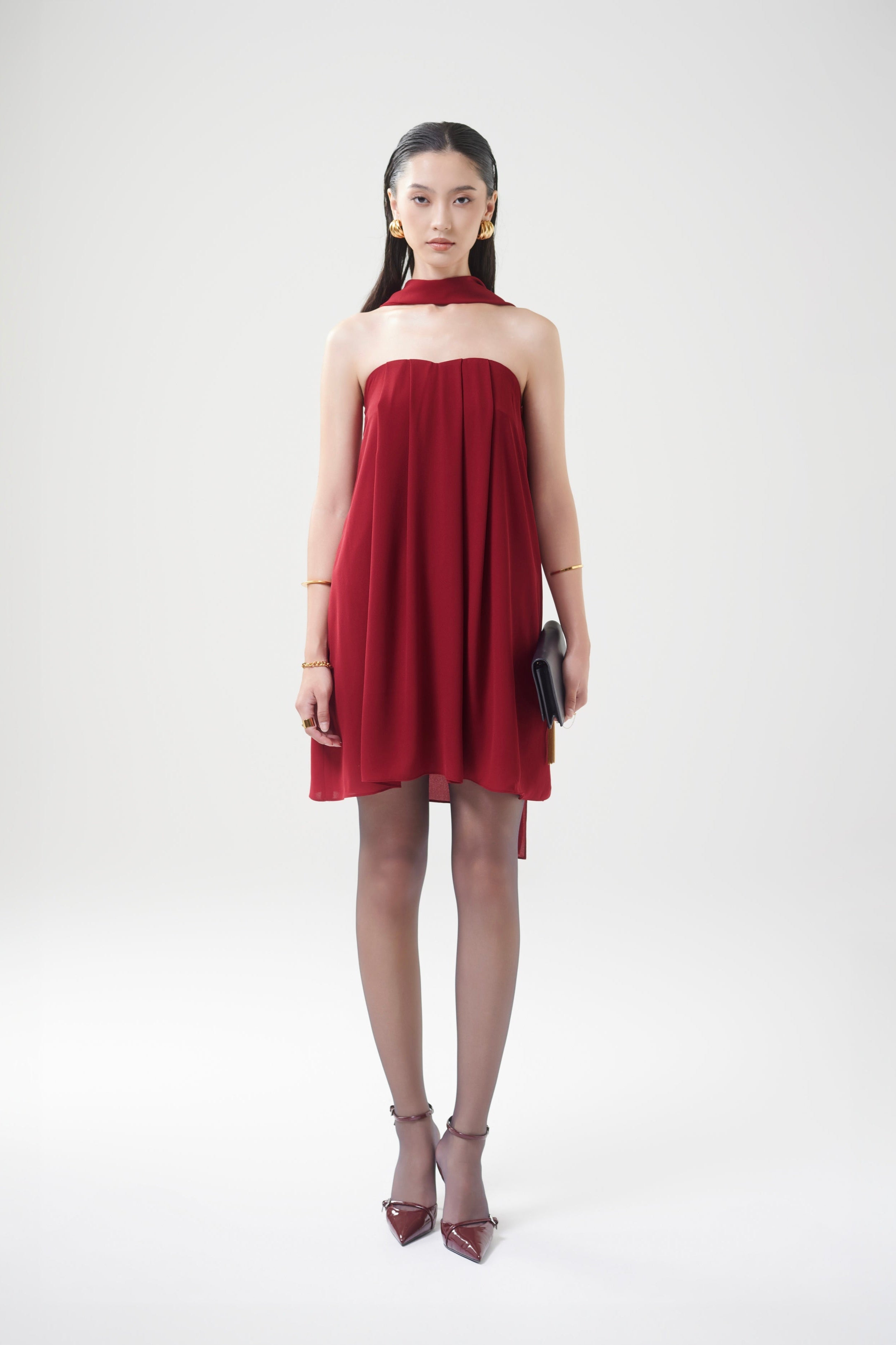 MIA CHIFFON FLOWY DRESS - CHERRY