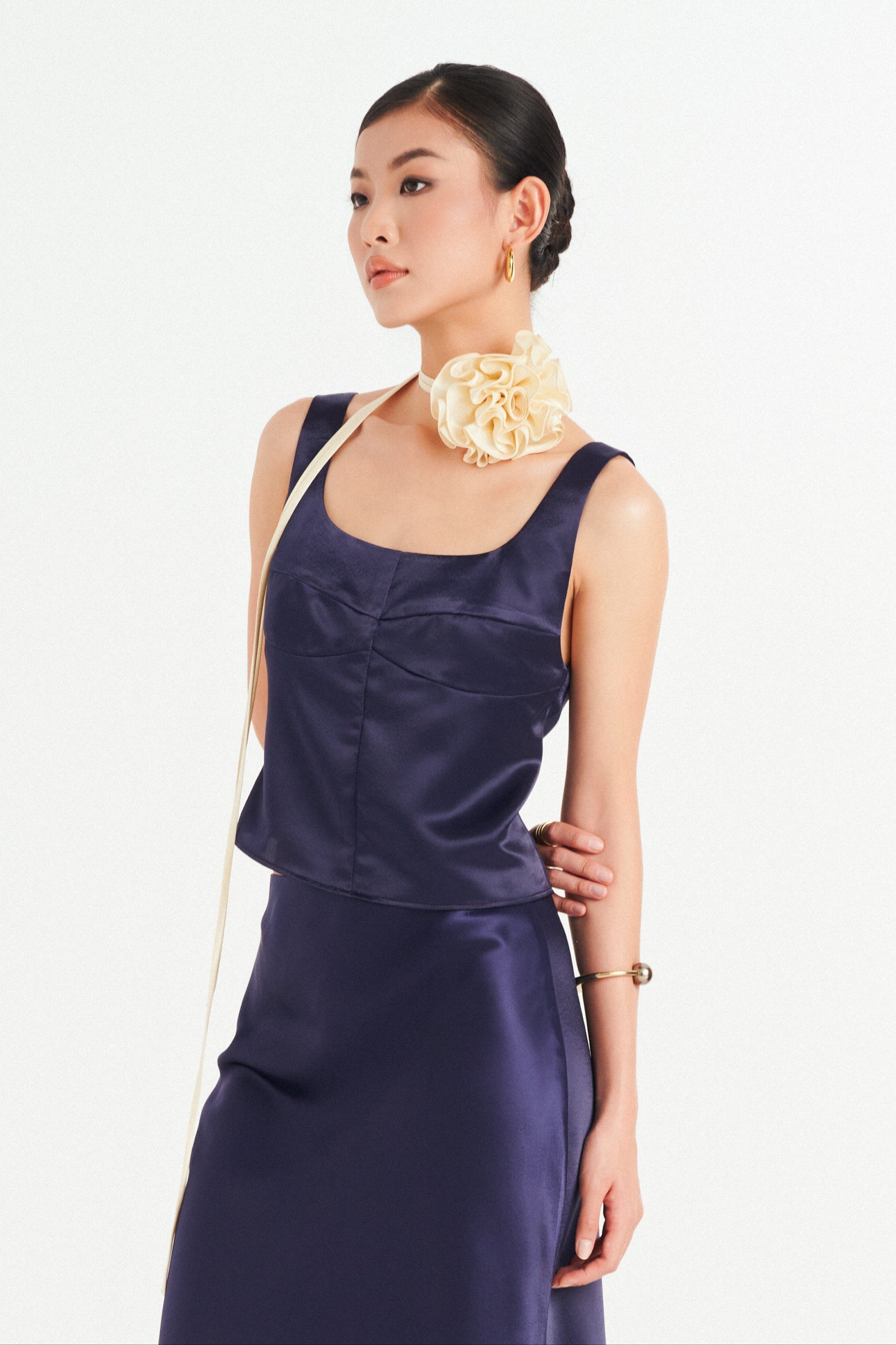 ESTELLE SATIN TOP  - CRYSTAL INDIGO