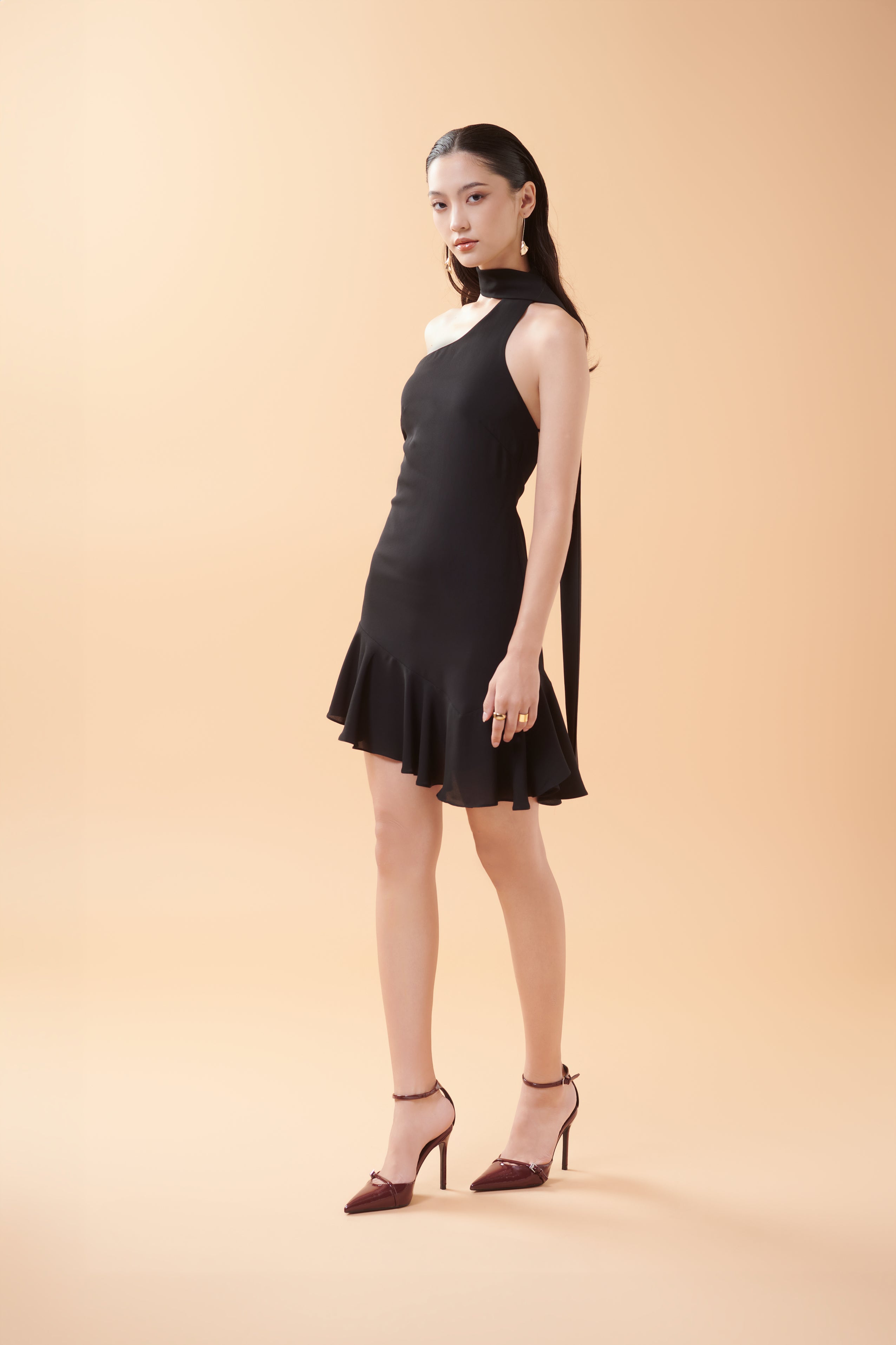 GLENNIE CHIFFON RUFFLE DRESS - Black