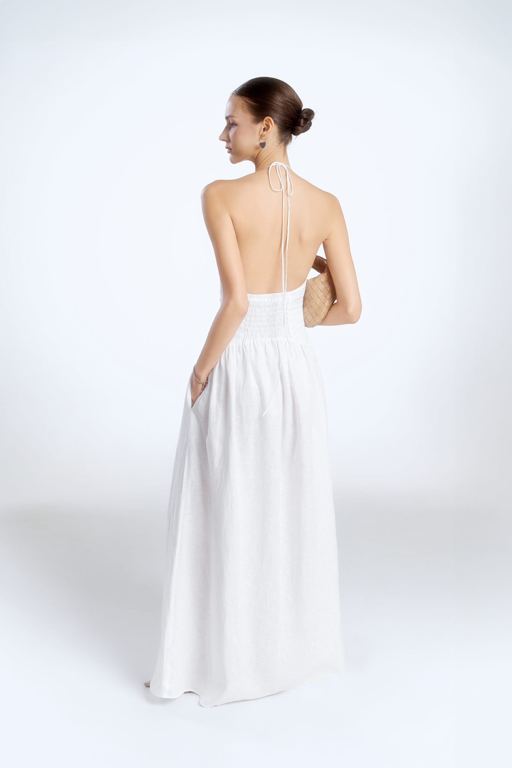 JASMINE HALTERNECK LINEN DRESS - WHITE