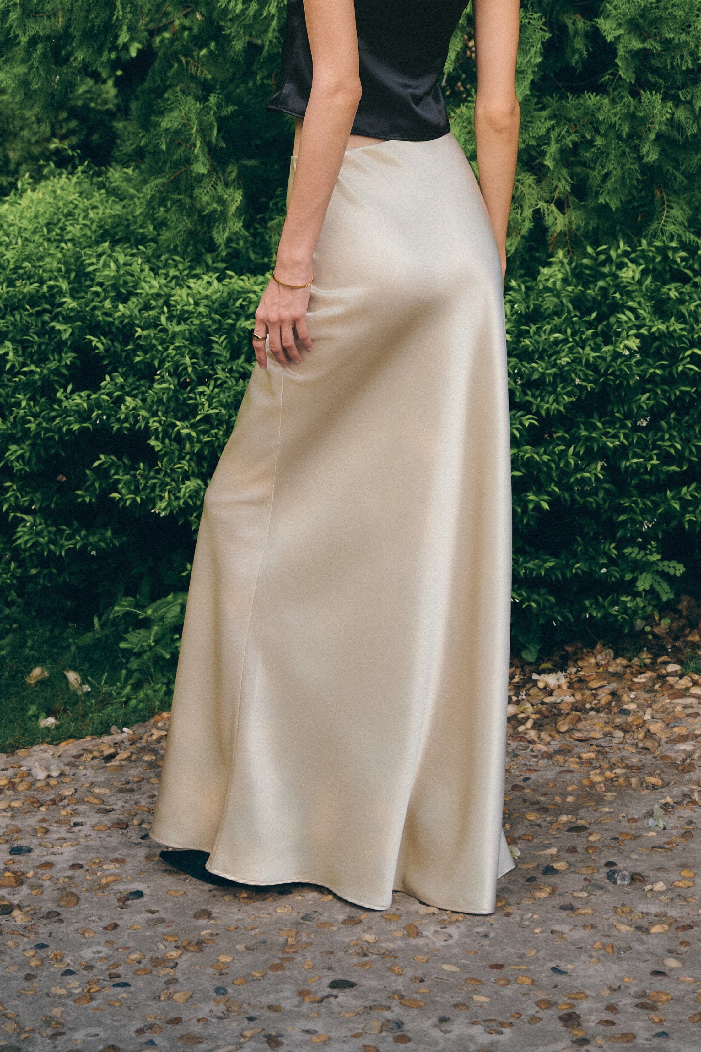 MAXI SATIN SKIRT - Beige