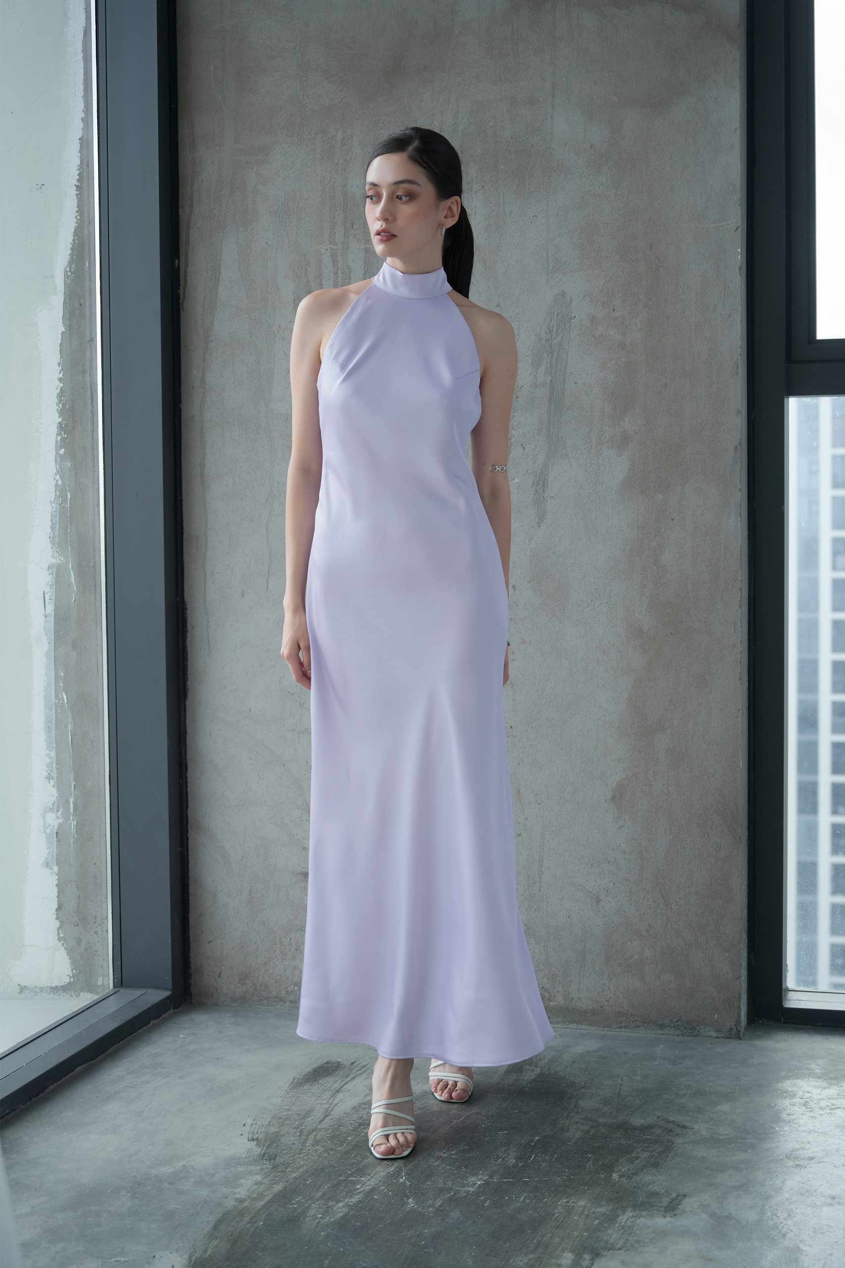 HALTERNECK OPEN-BACK SILK DRESS - LAVENDER