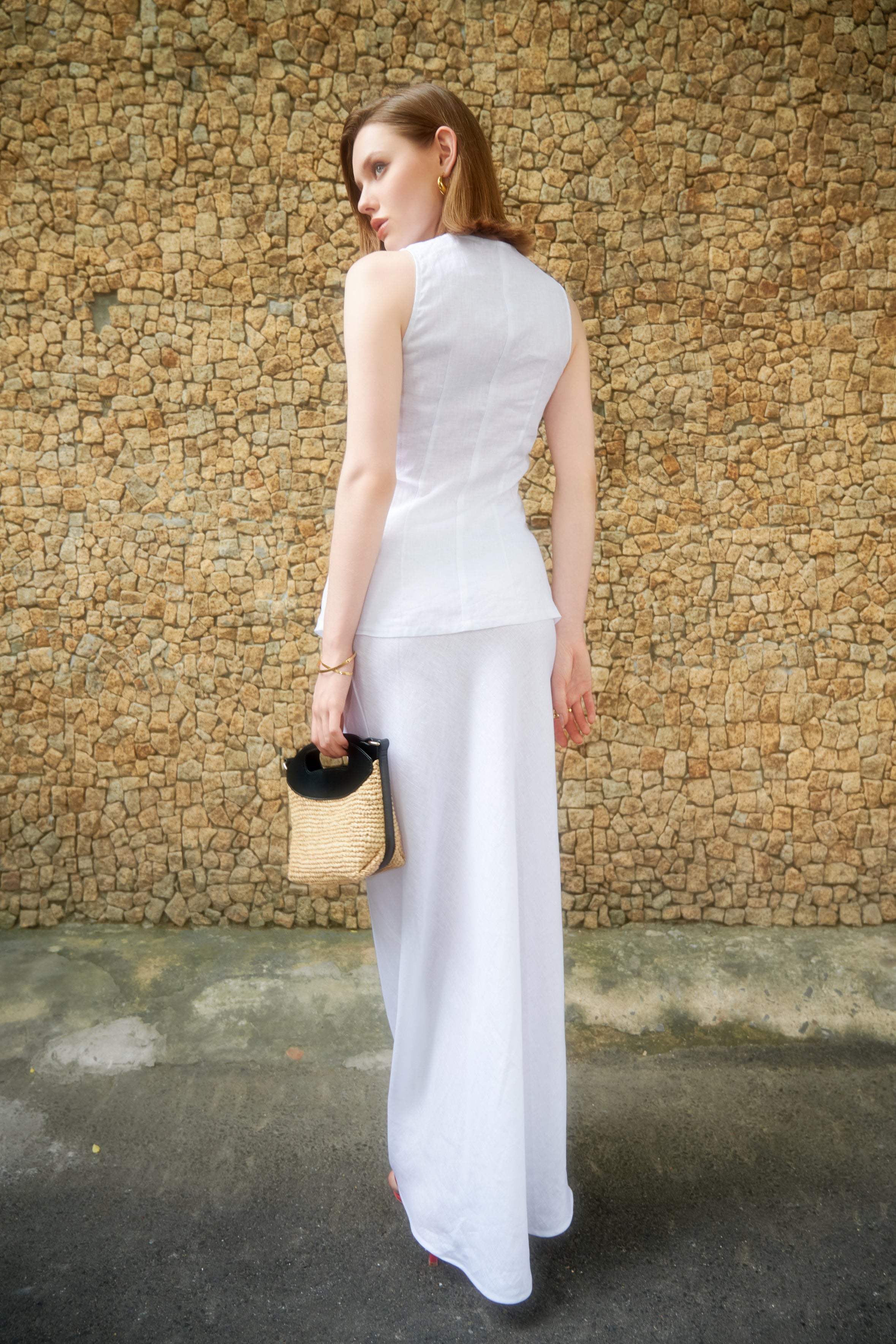 LINEN MAXI SKIRT - WHITE
