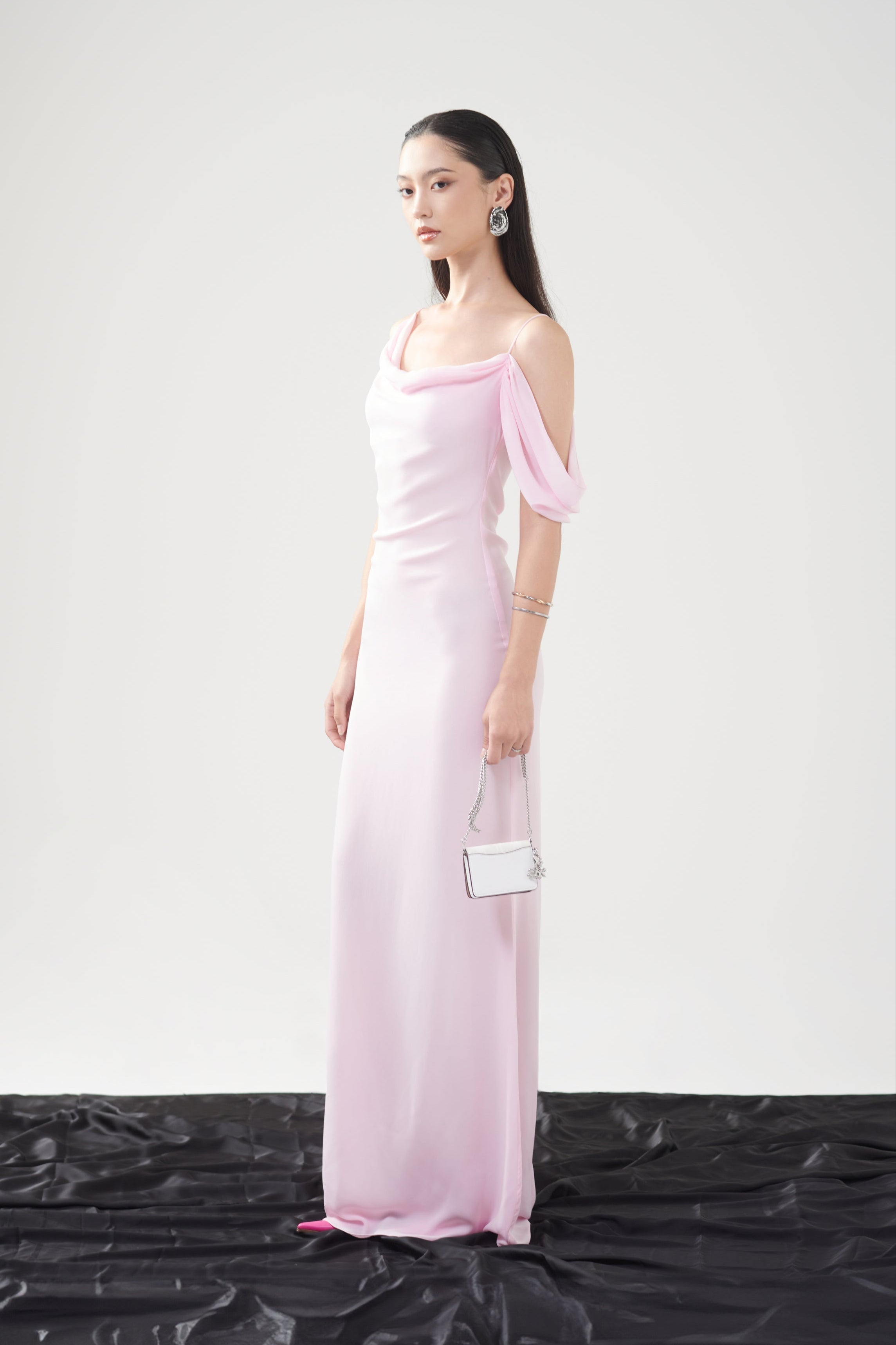 VIVIAN RUFFLE CHIFFON DRESS - Candy Pink