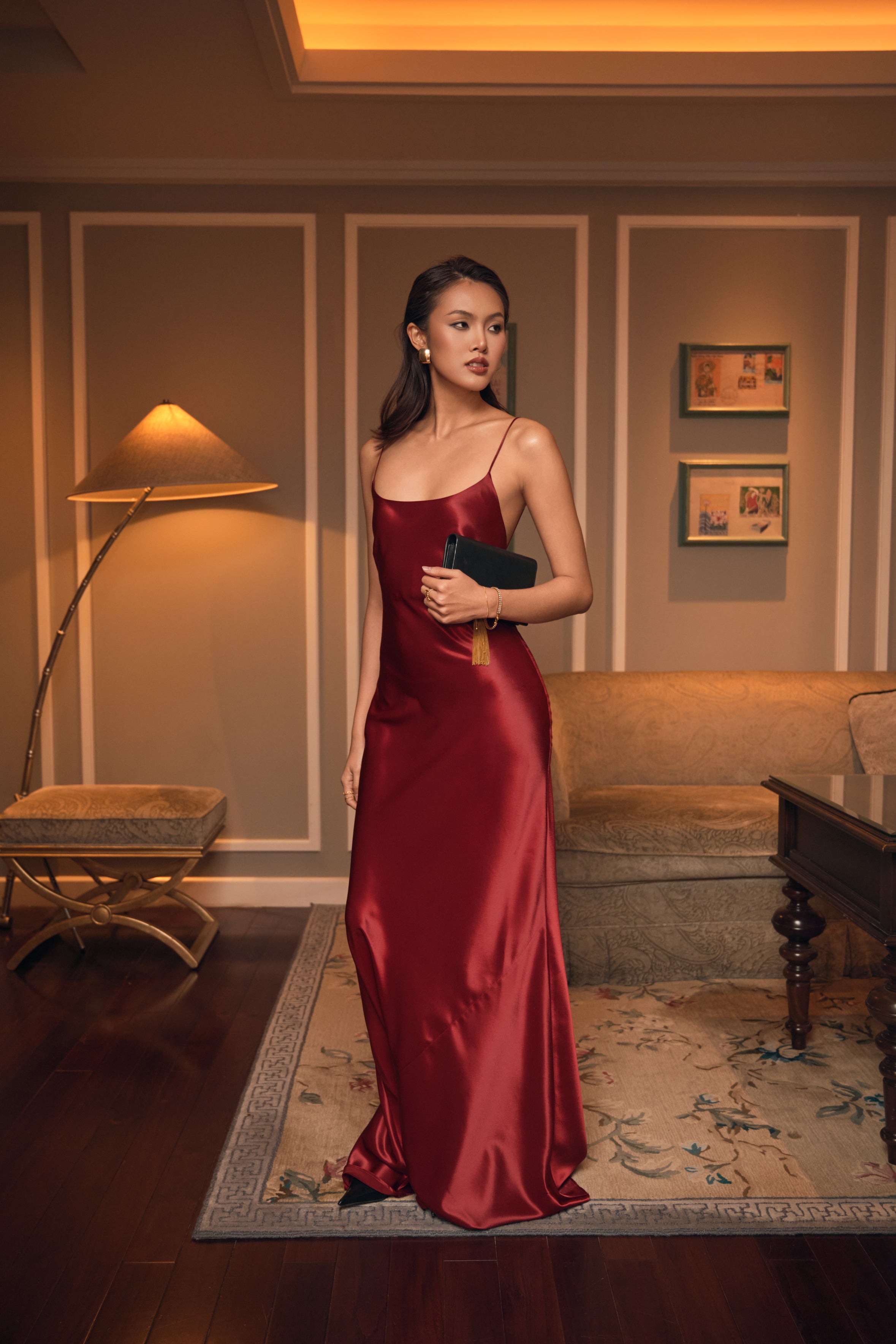 EMMA SATIN GOWN - Cherry