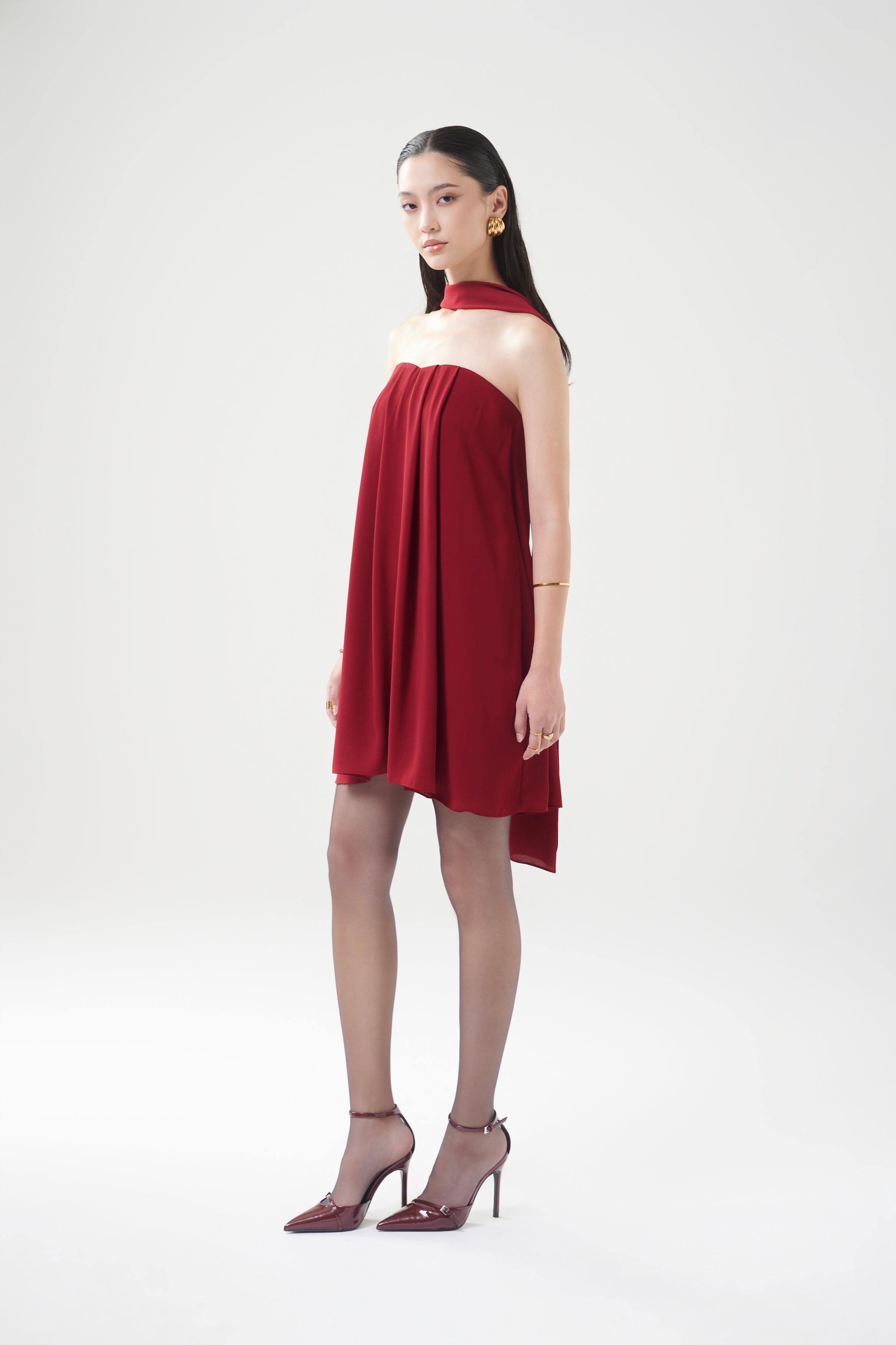 MIA CHIFFON FLOWY DRESS - CHERRY