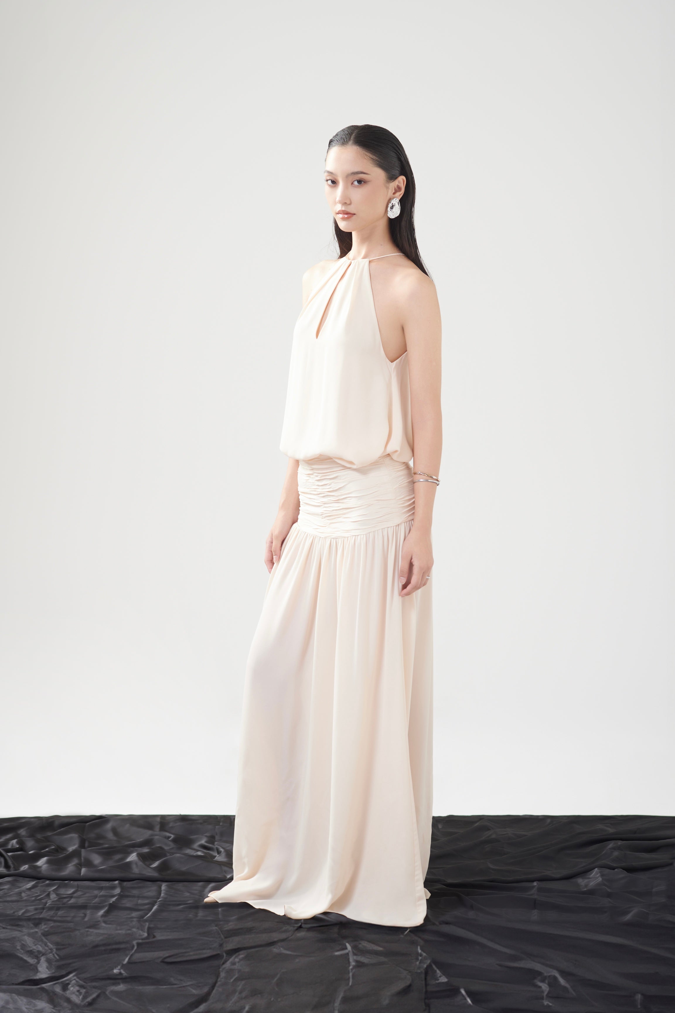 MATHILDA CHIFFON PLEATED GOWN - Chamomile