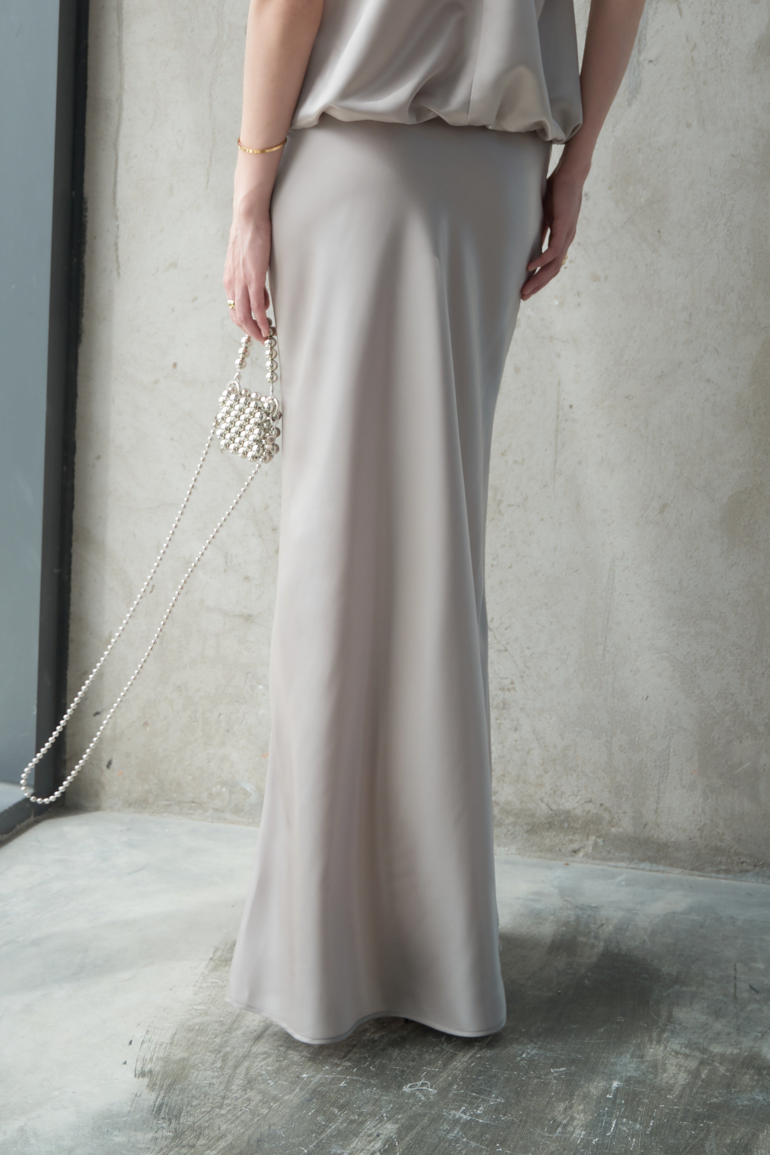 MAXI SATIN SKIRT - SILVER