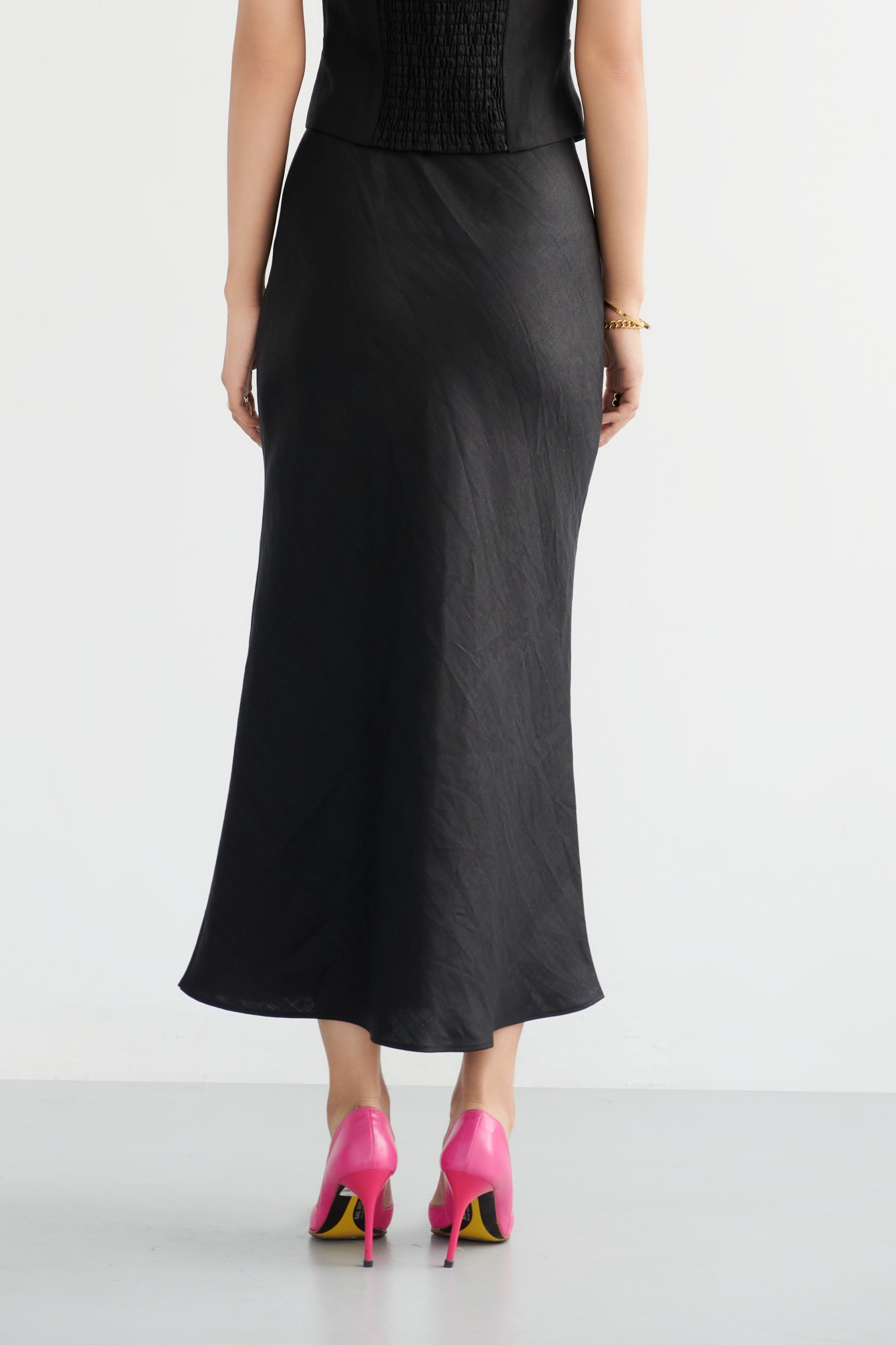 LINEN MAXI SKIRT - BLACK