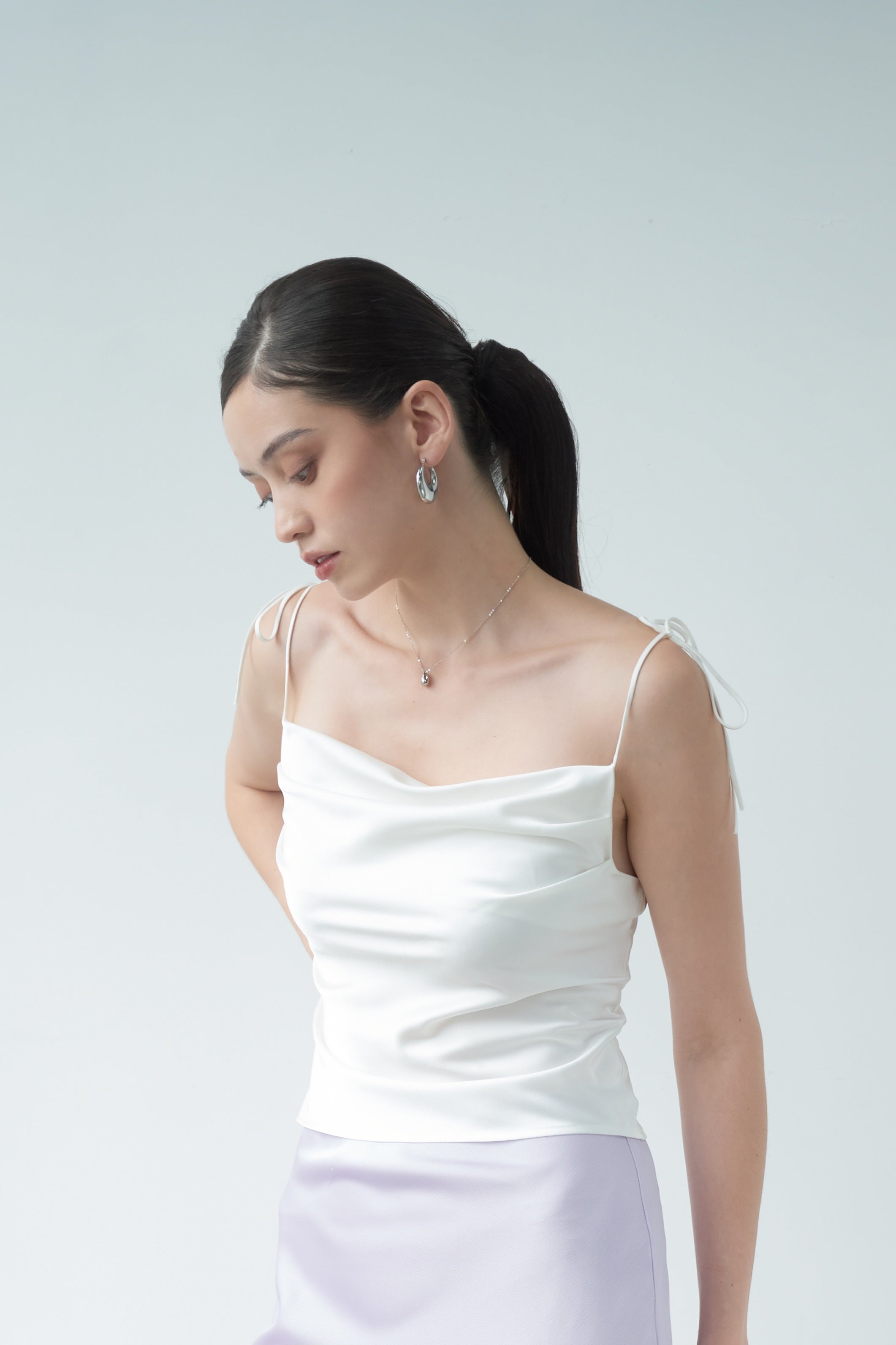 CAMI CROPPED SILK TOP - WHITE