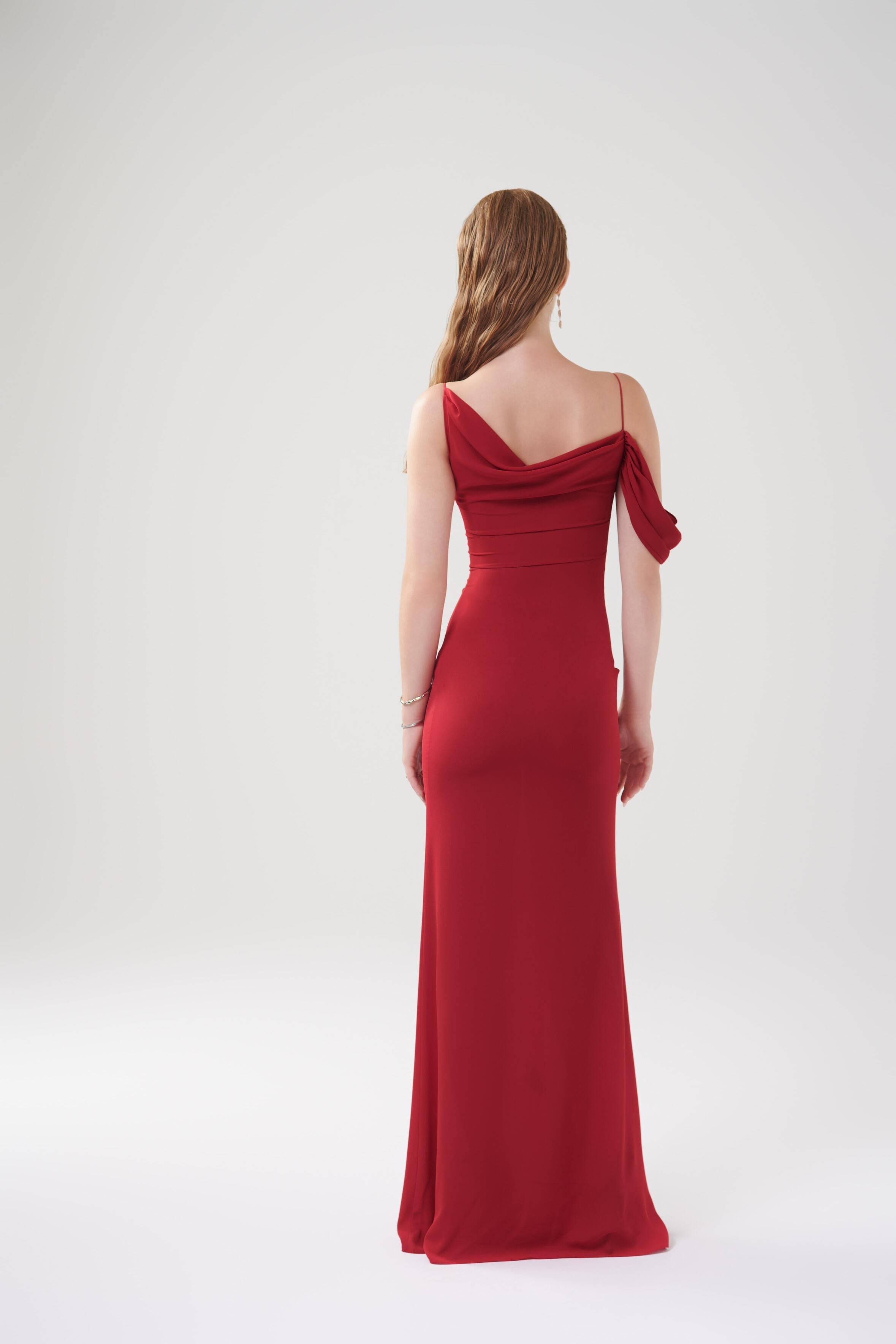 VIVIAN RUFFLE CHIFFON DRESS - Cherry
