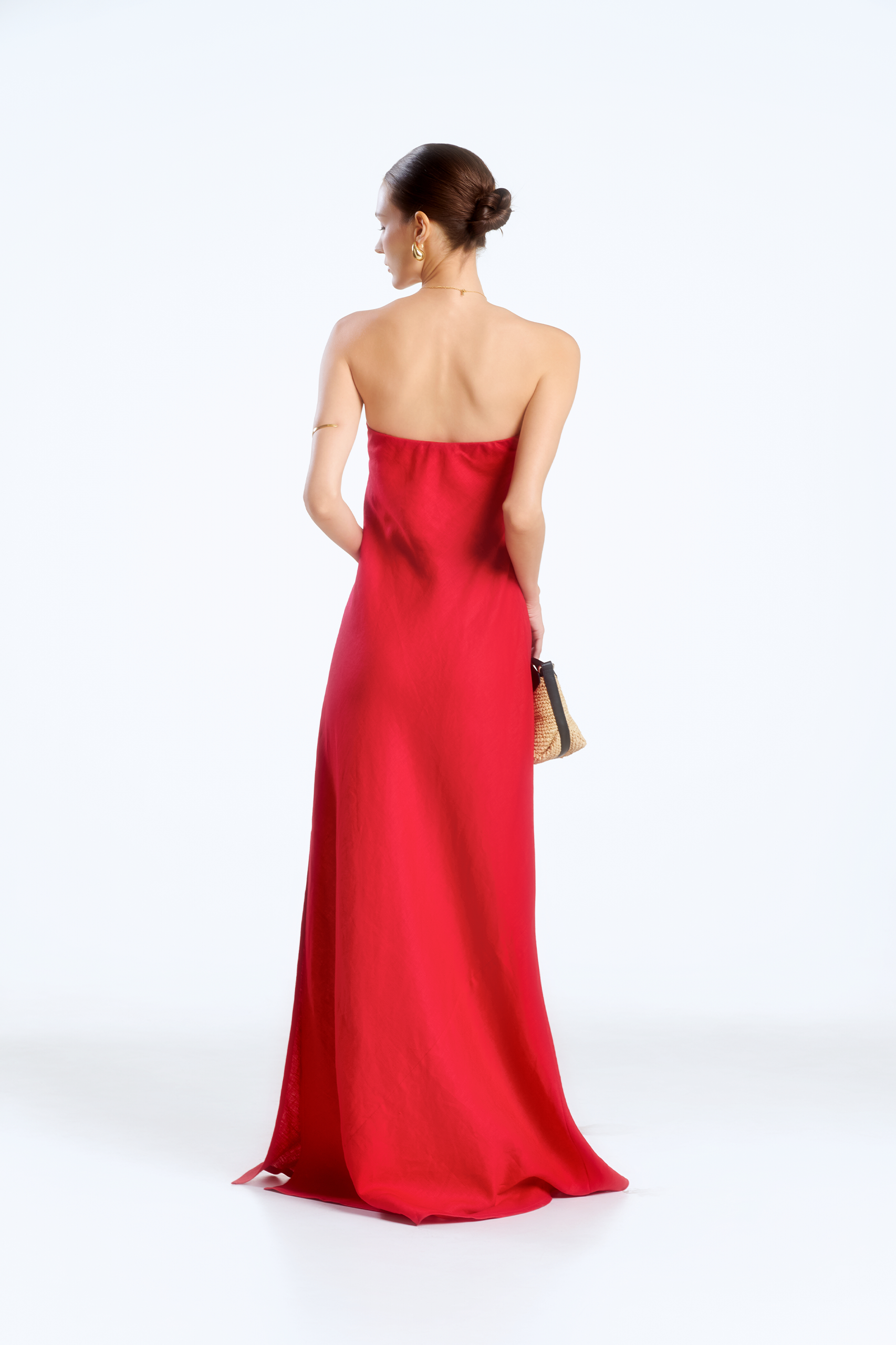 MIA STRAPLESS LINEN DRESS - RED WINE