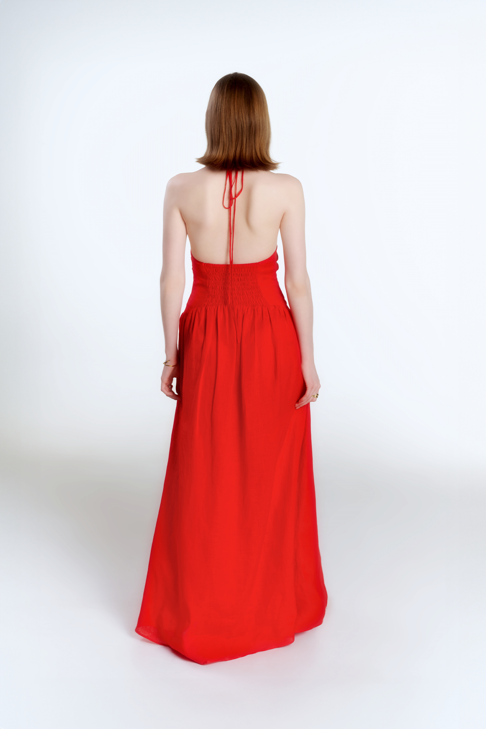 JASMINE HALTERNECK LINEN DRESS - RED