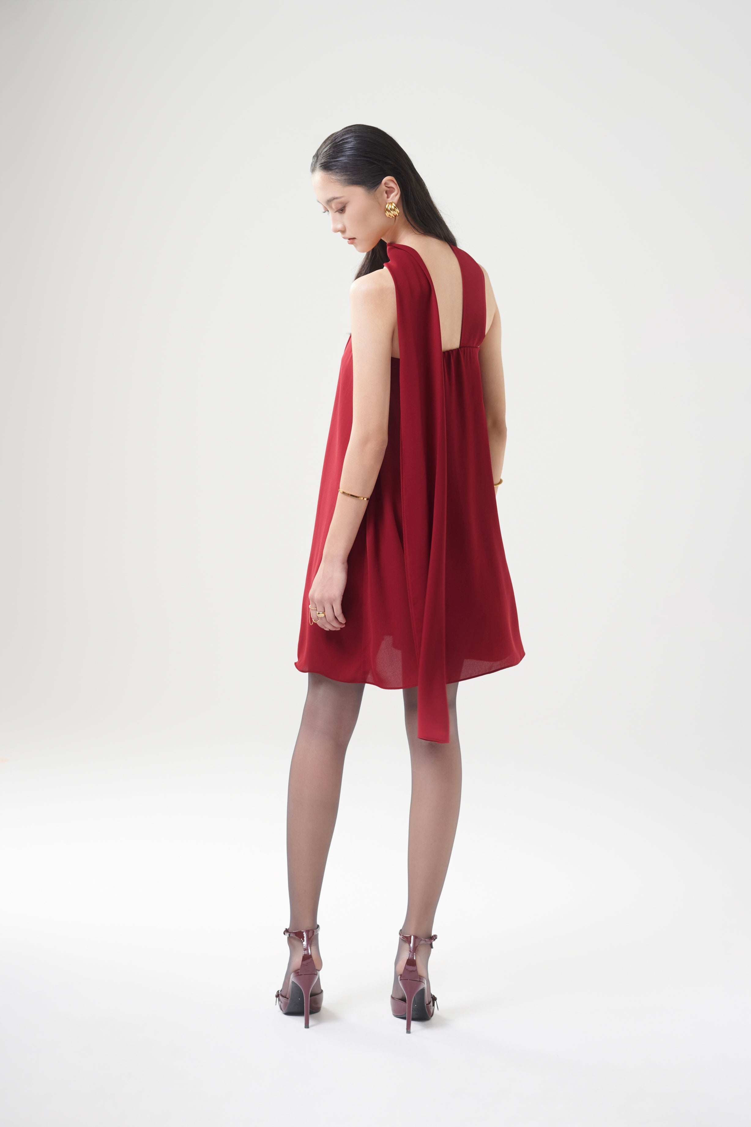 MIA CHIFFON FLOWY DRESS - CHERRY