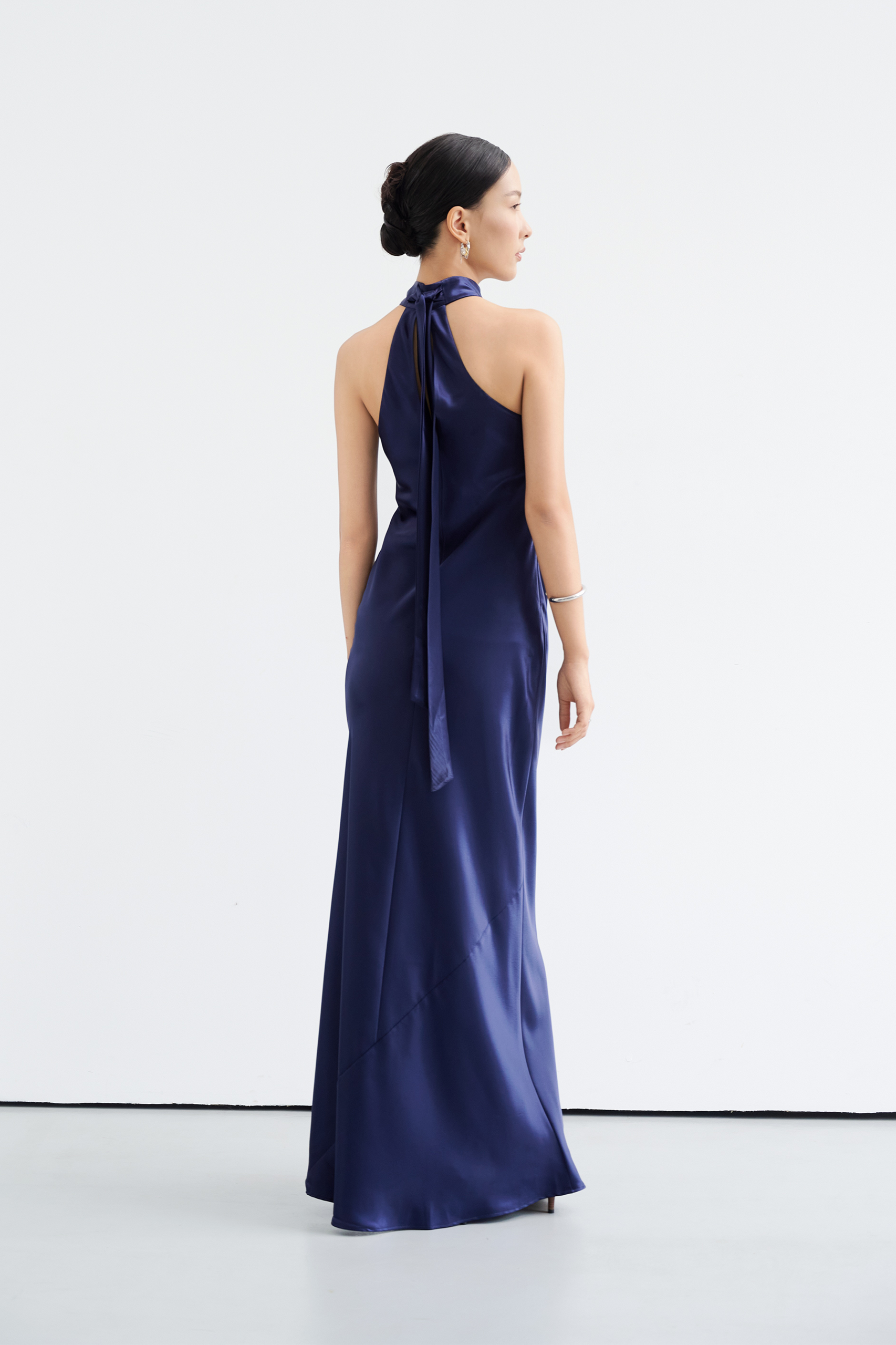 GLORIA HALTERNECK SATIN GOWN - NAVY