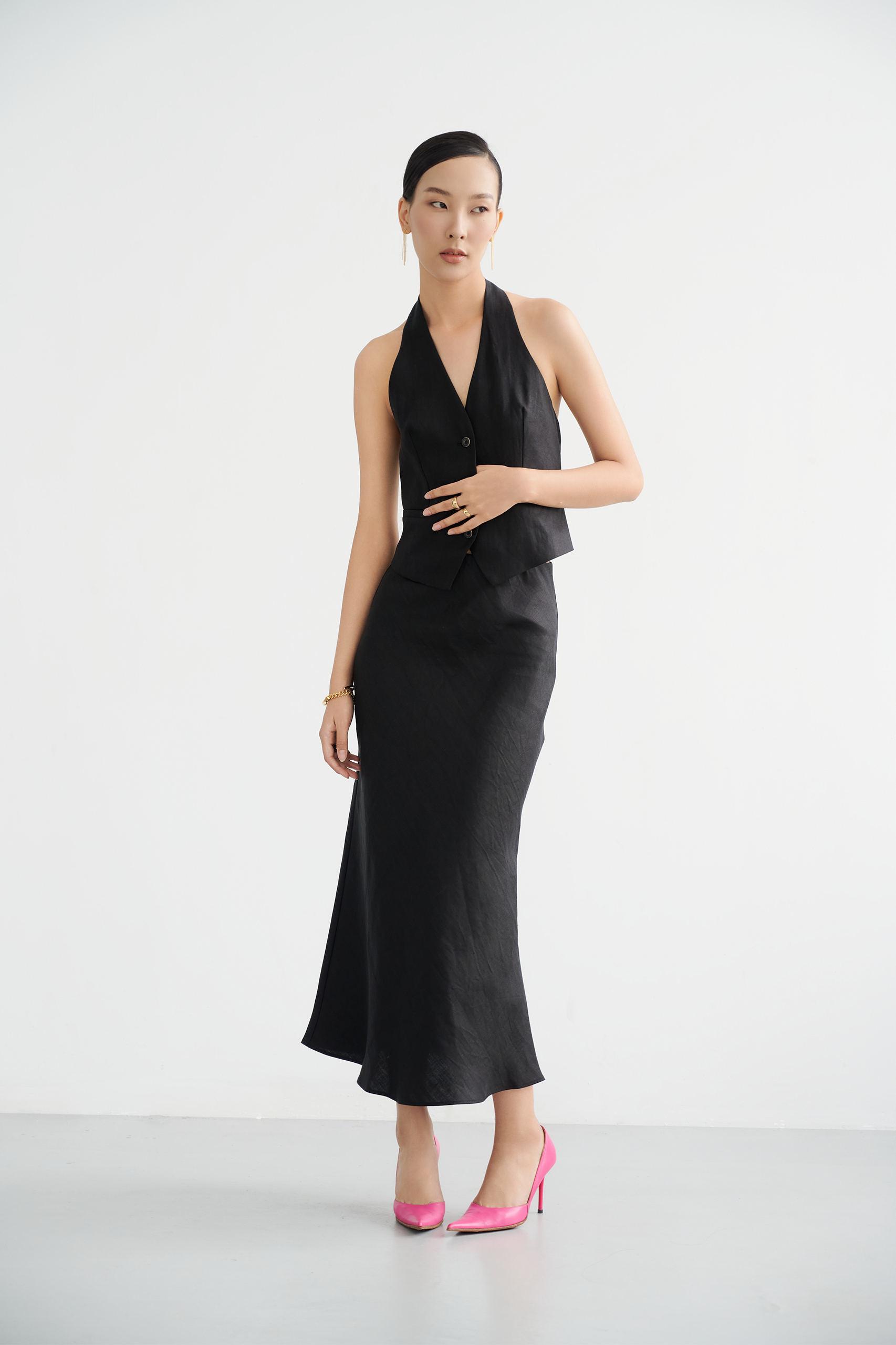 LINEN MAXI SKIRT - BLACK