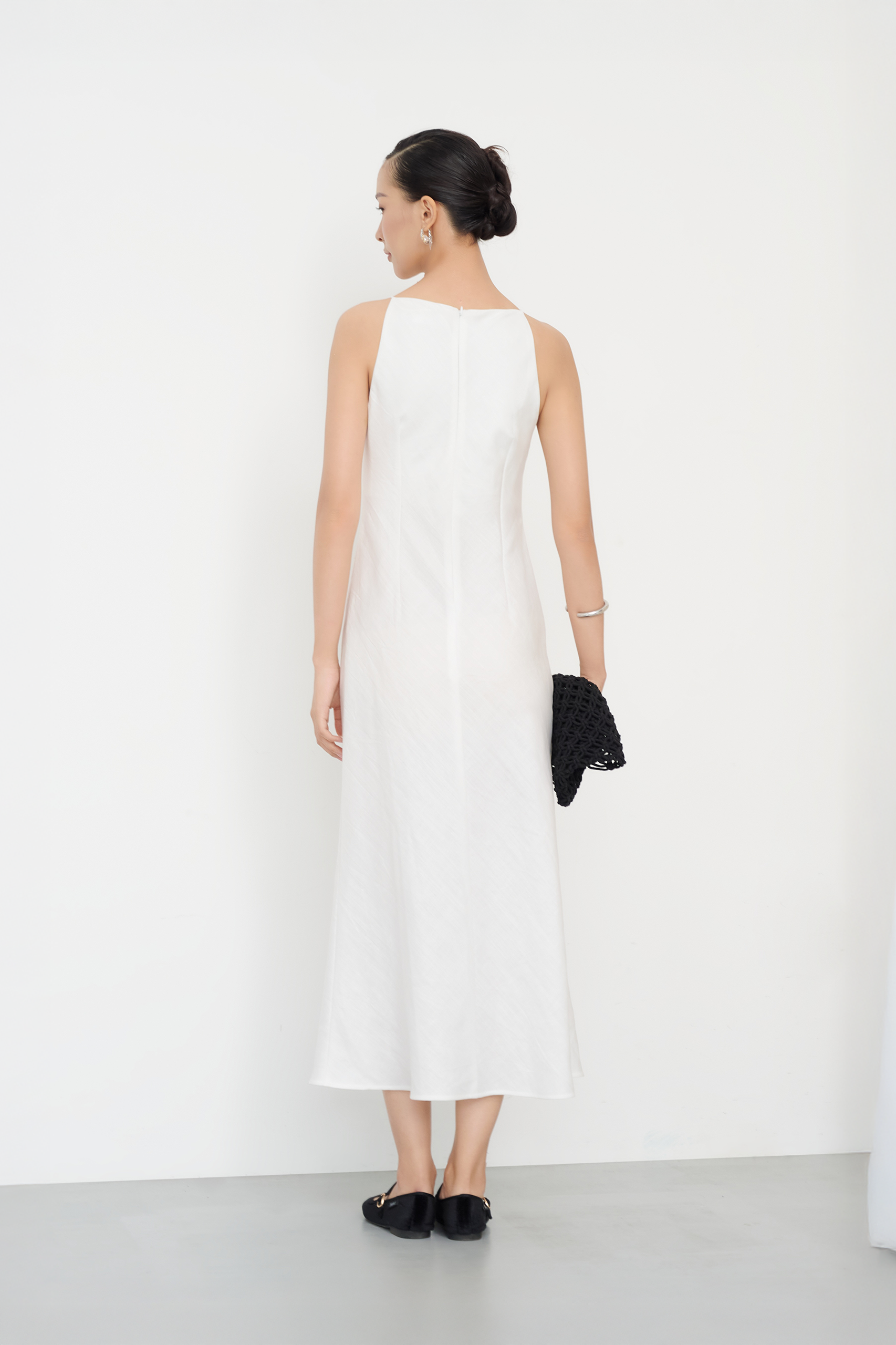 ELLIE LINEN MIDI DRESS - White