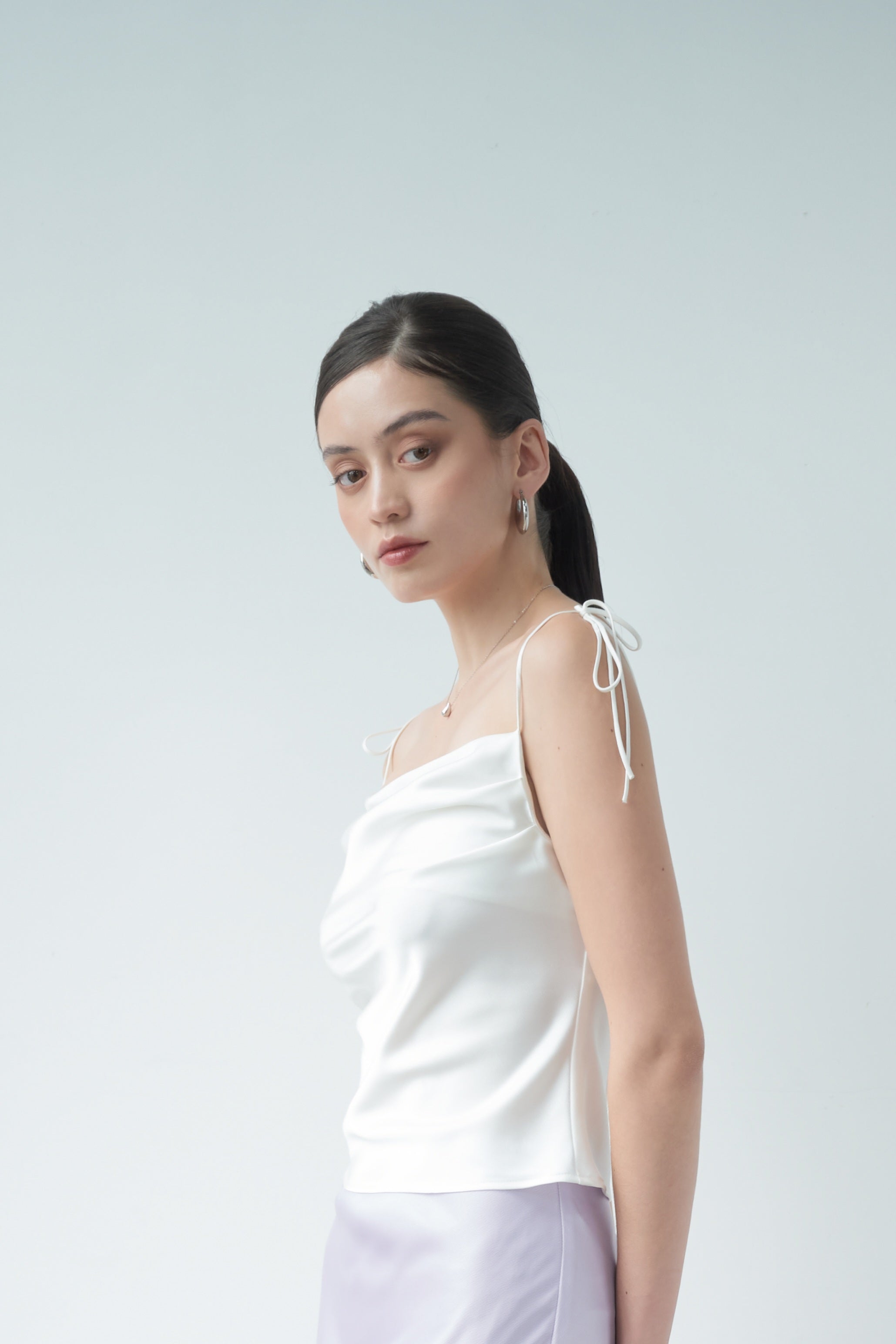 CAMI CROPPED SILK TOP - WHITE