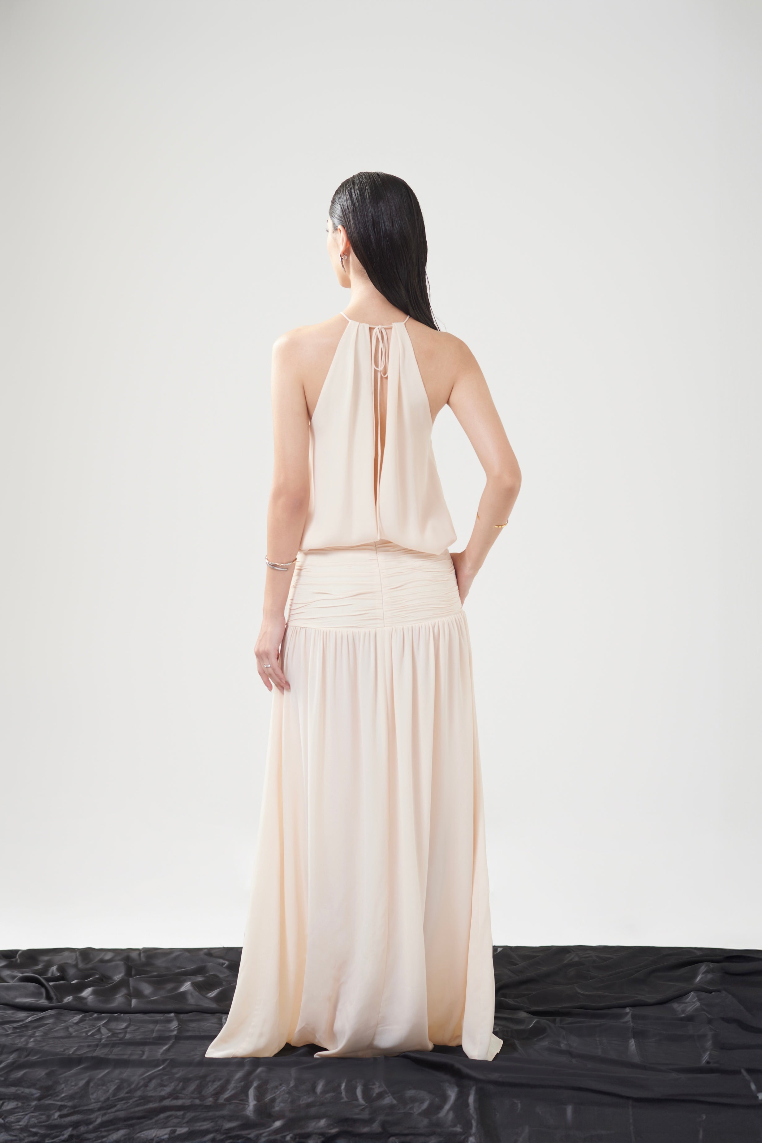 MATHILDA CHIFFON PLEATED GOWN - Chamomile