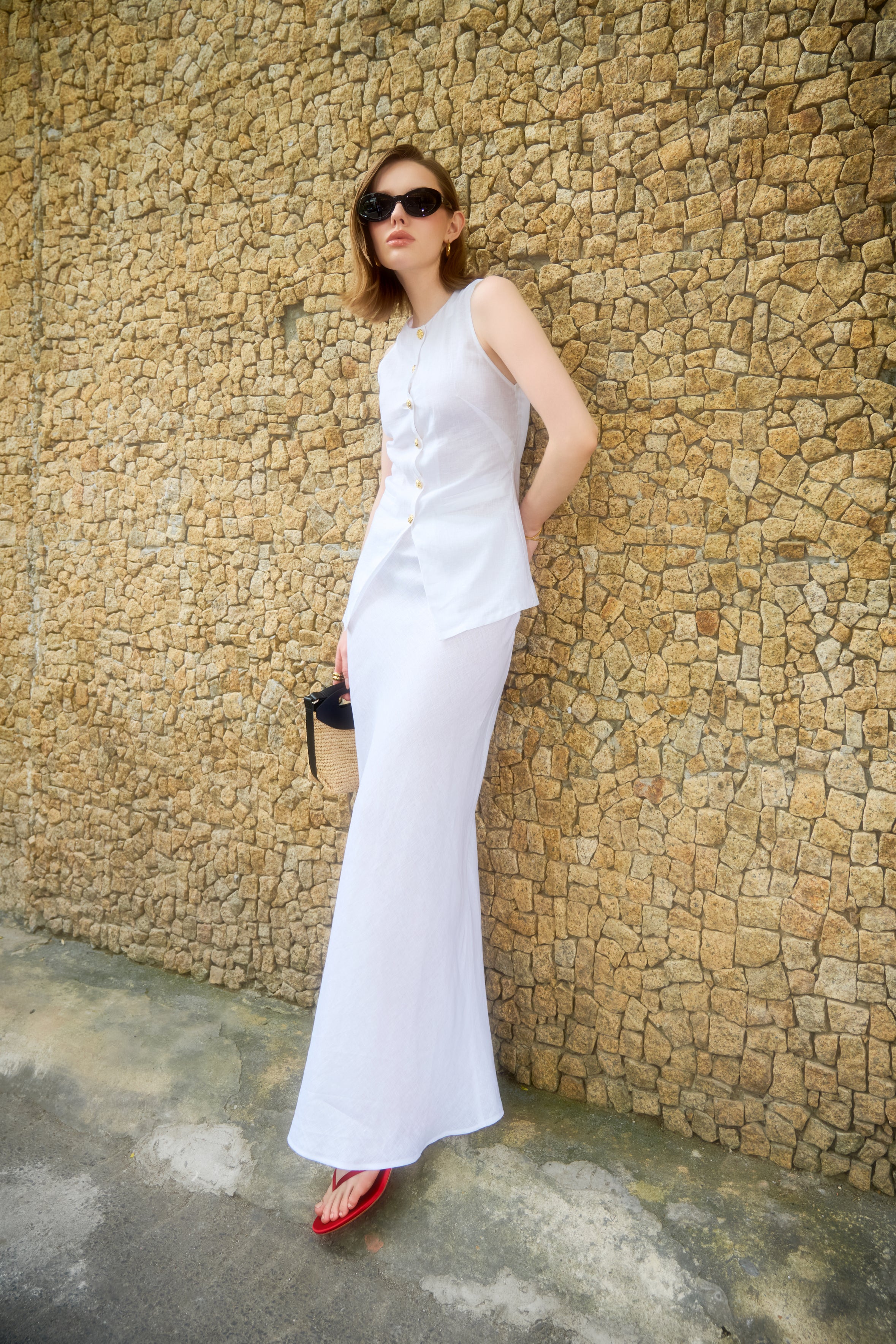 LINEN MAXI SKIRT - WHITE