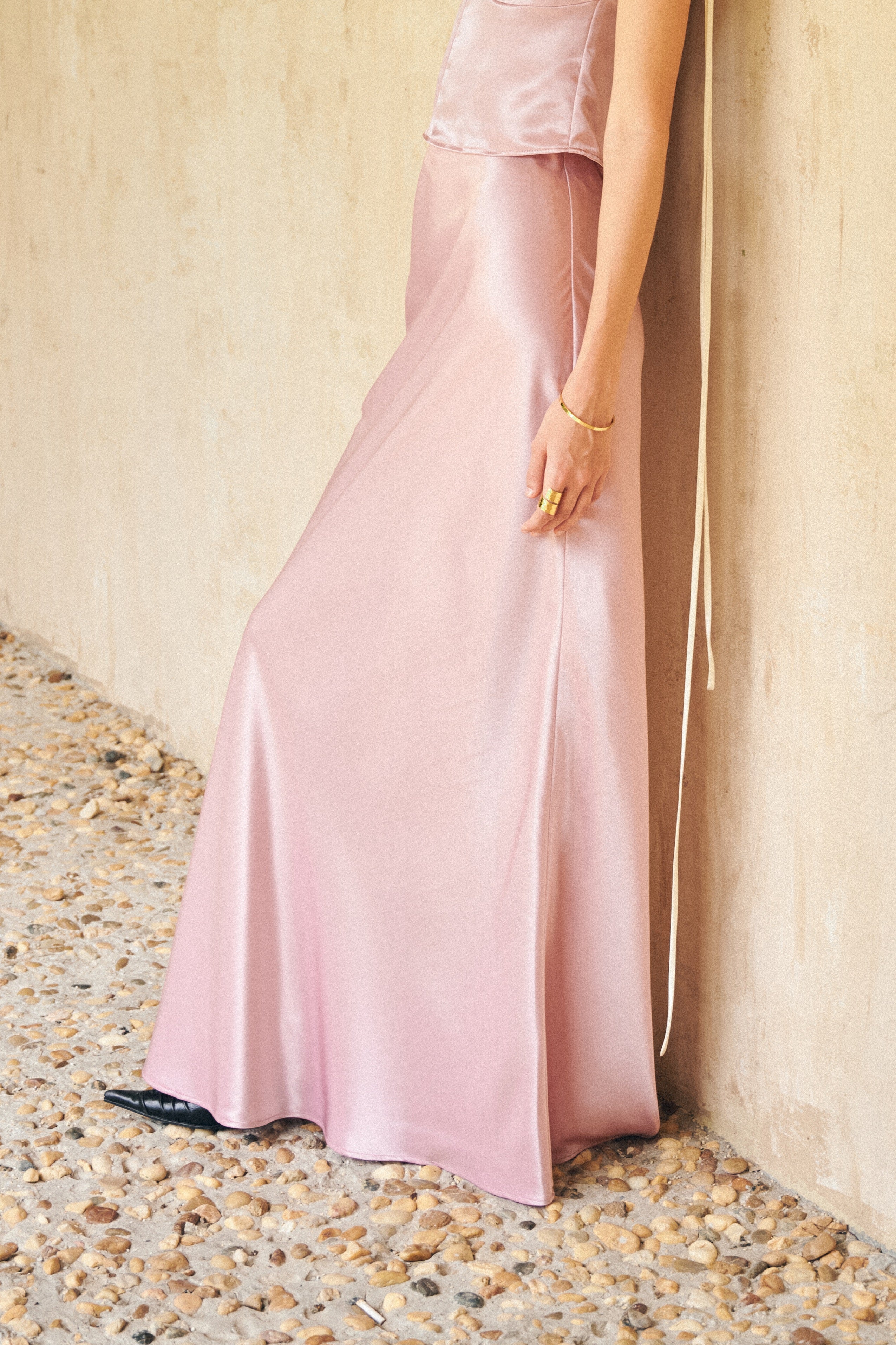 MAXI SATIN SKIRT - PEONY PINK