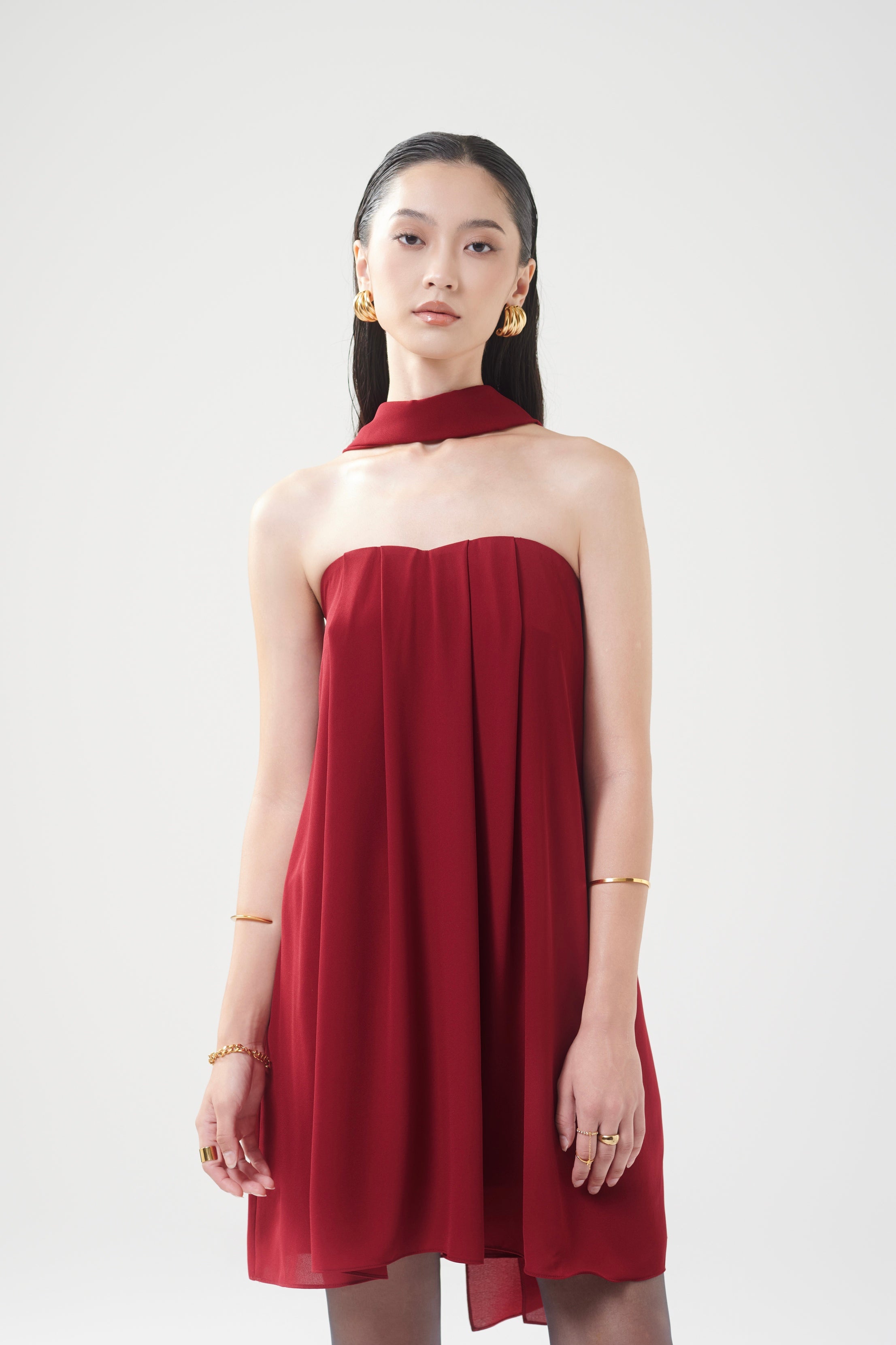 MIA CHIFFON FLOWY DRESS - CHERRY
