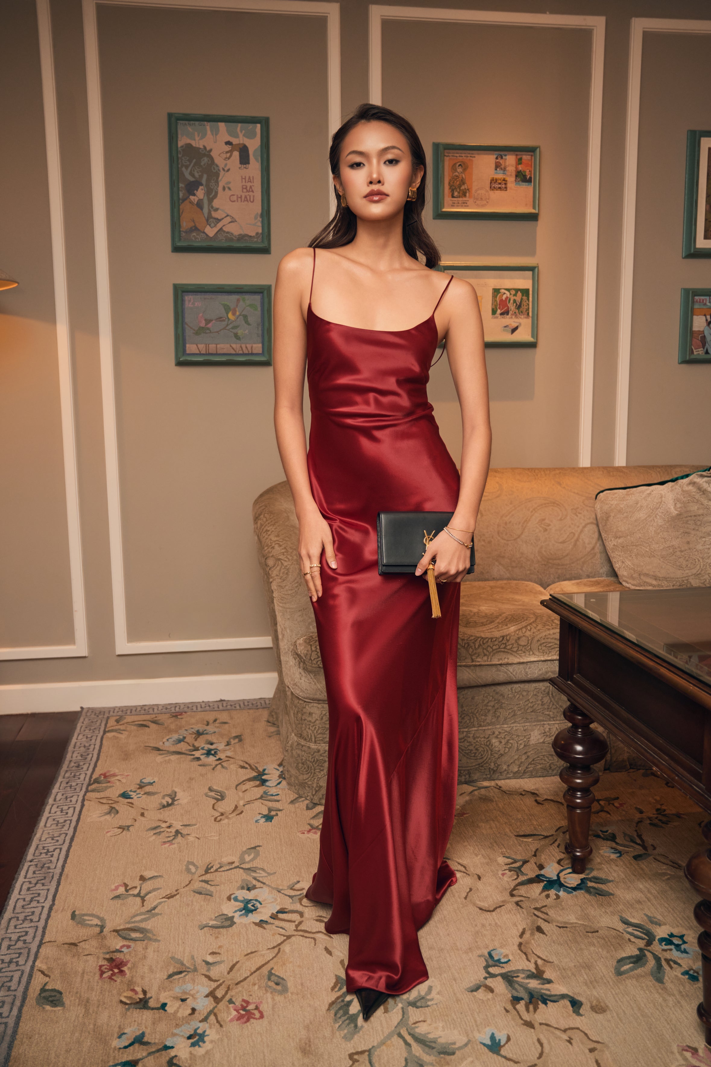 EMMA SATIN GOWN - Cherry