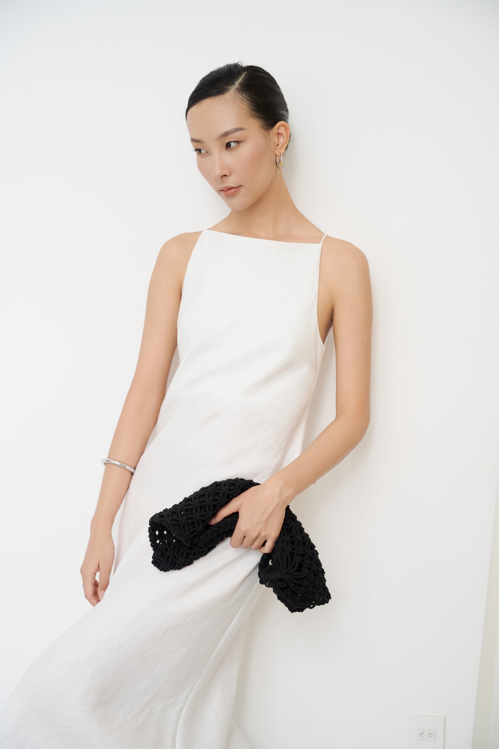 ELLIE LINEN MIDI DRESS - White