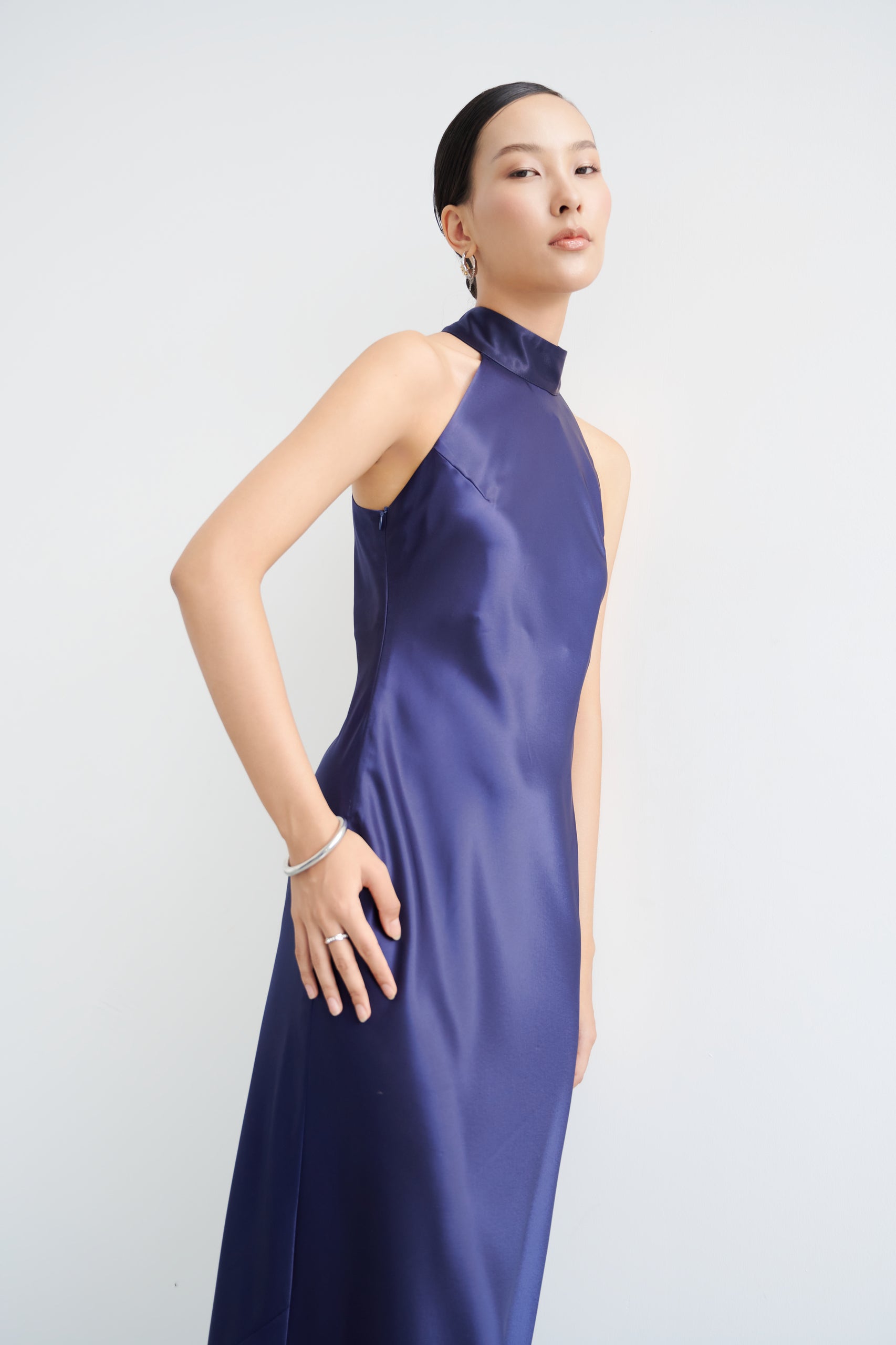 GLORIA HALTERNECK SATIN GOWN - NAVY