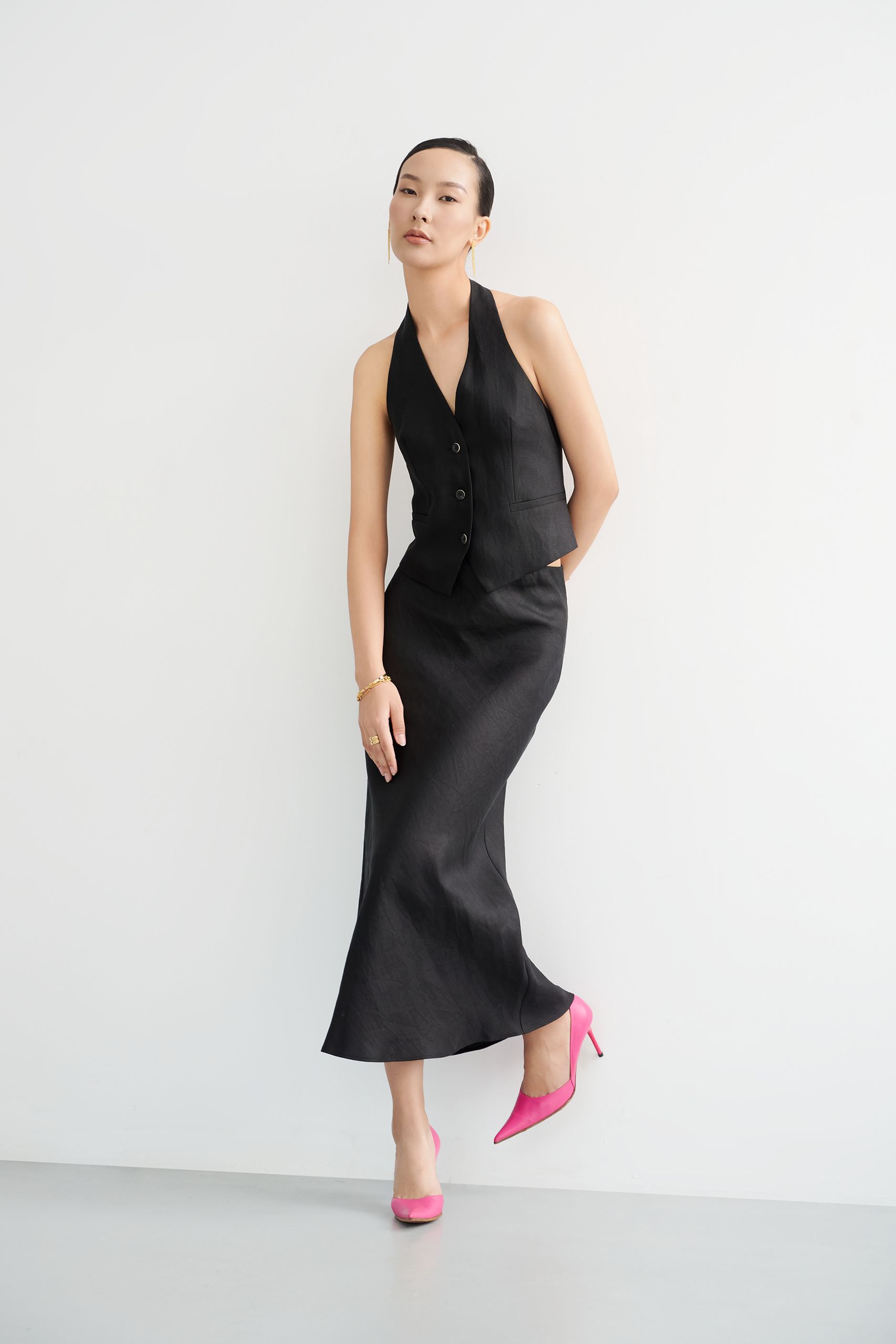 LINEN MAXI SKIRT - BLACK
